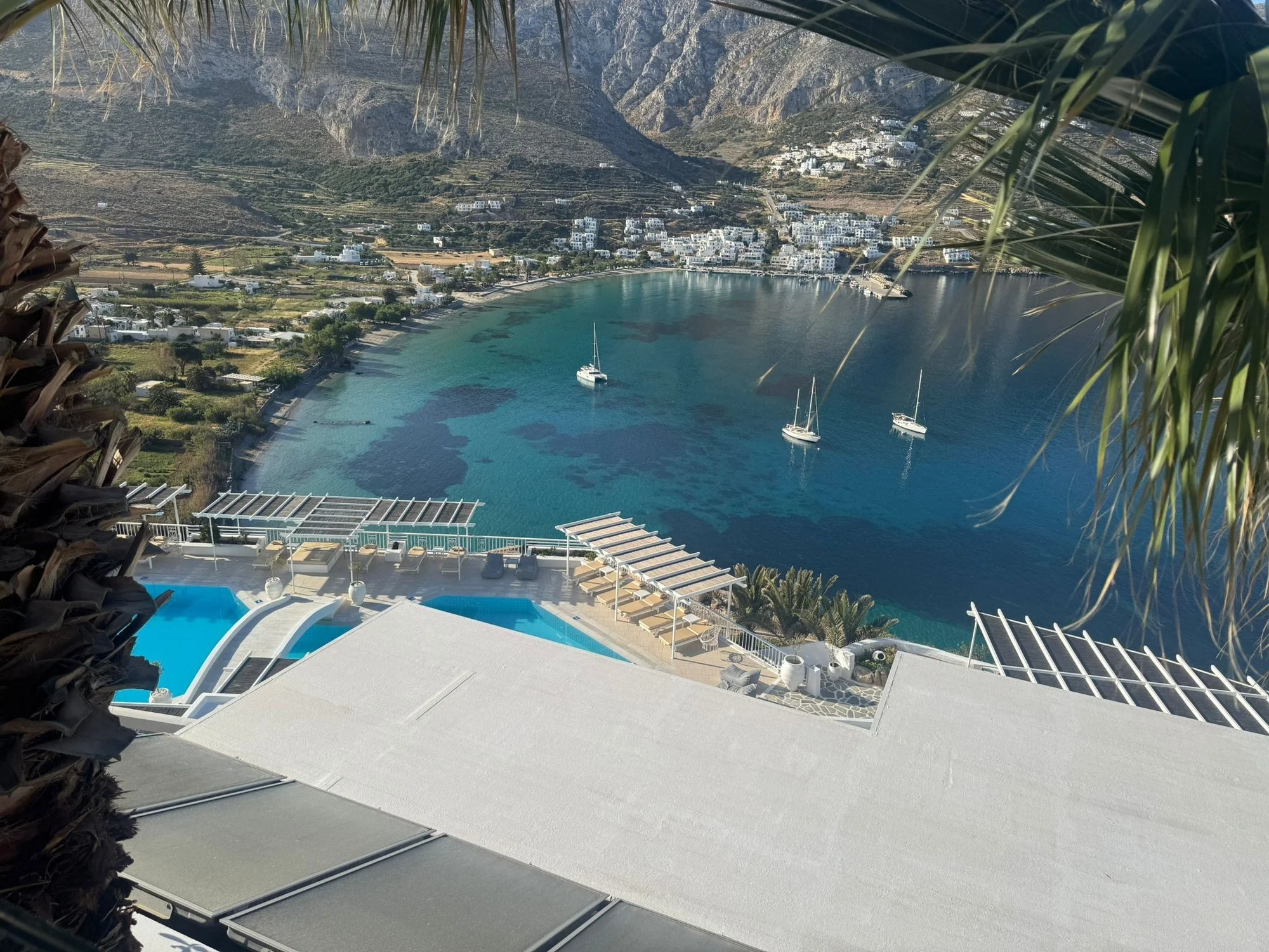 The Aegean bay below Aegialis Hotel on Amorgos