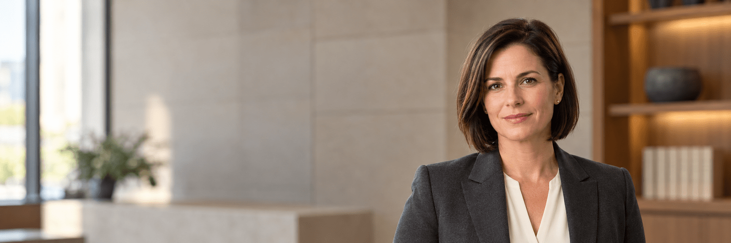 Law firm headshot in an office reception, photographed by Brett Harkness