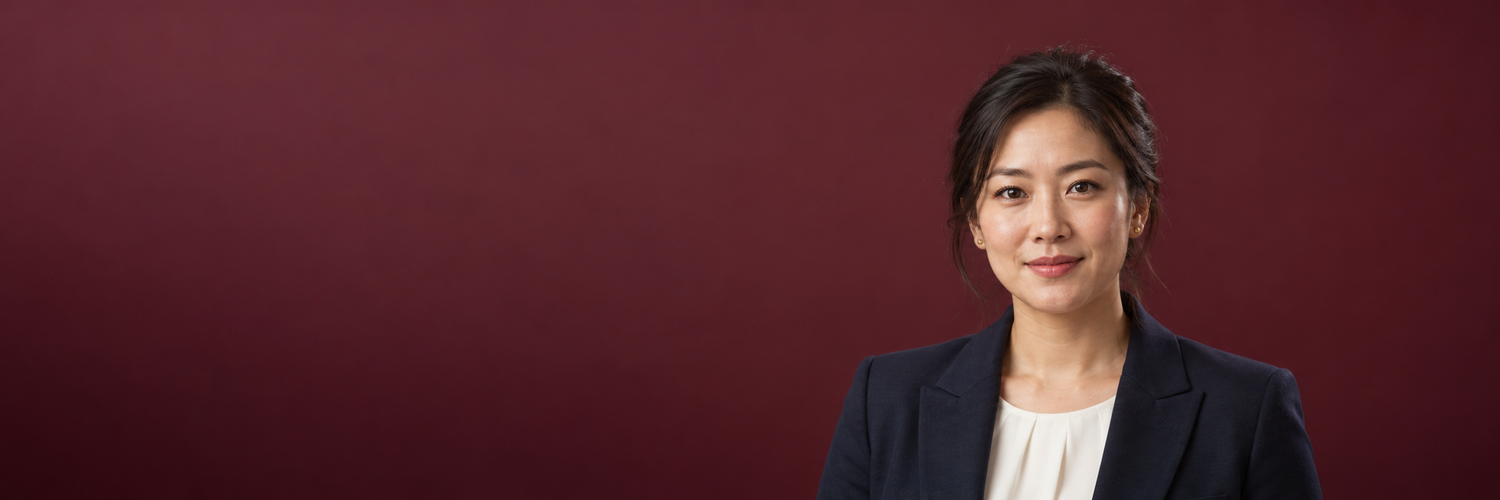 Law firm headshot on a maroon backdrop, photographed by Brett Harkness