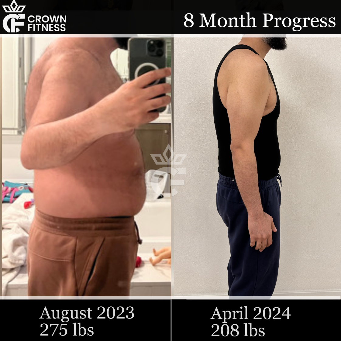 Client lost 67 lbs in 8 months with Crown Fitness