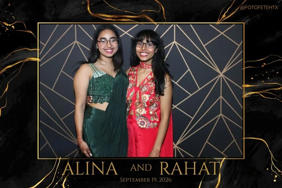 A printed 4x6 inch photo with a custom design showing the couple's names and date