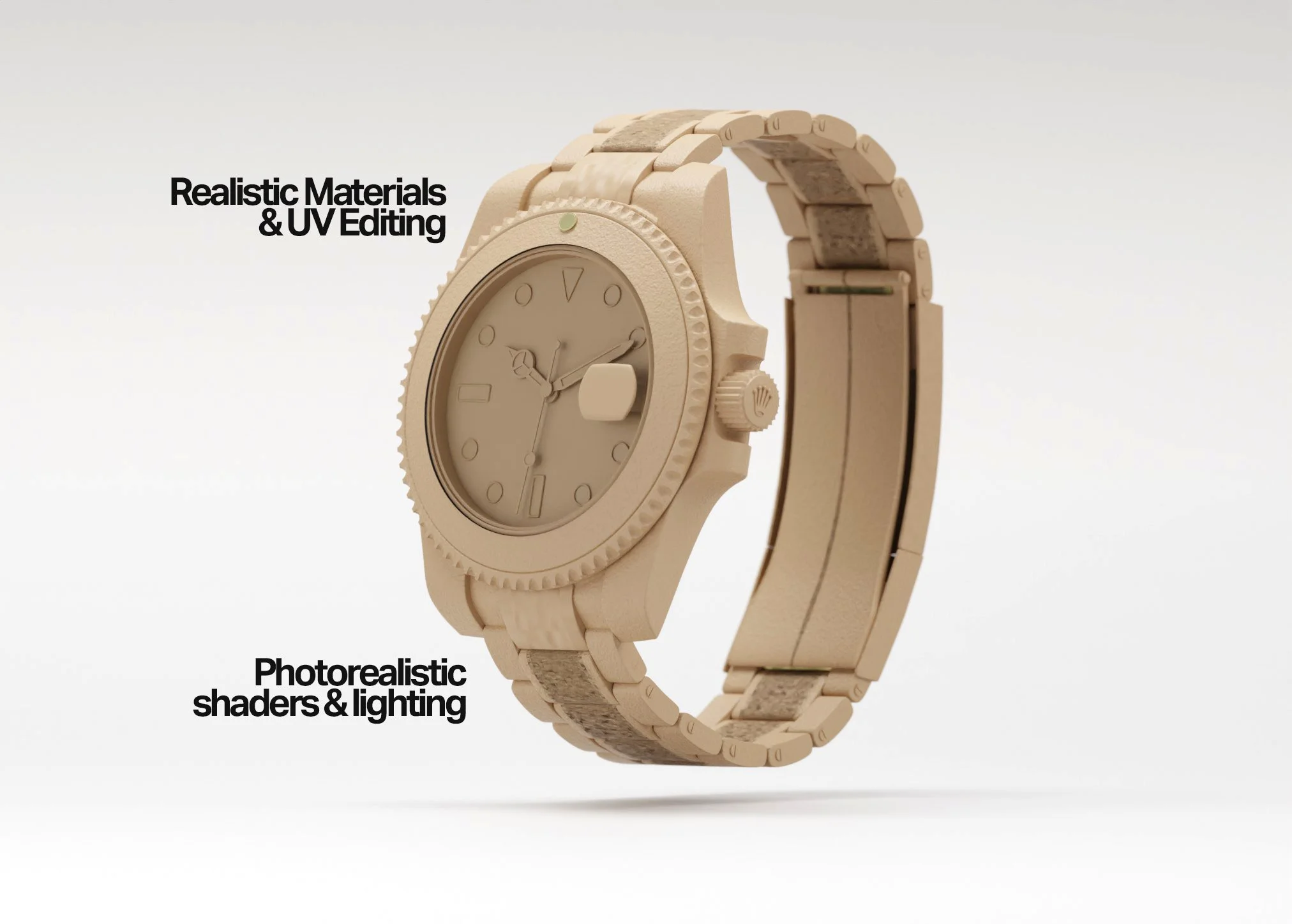 Clay render of Rolex Submariner 3D visualization
