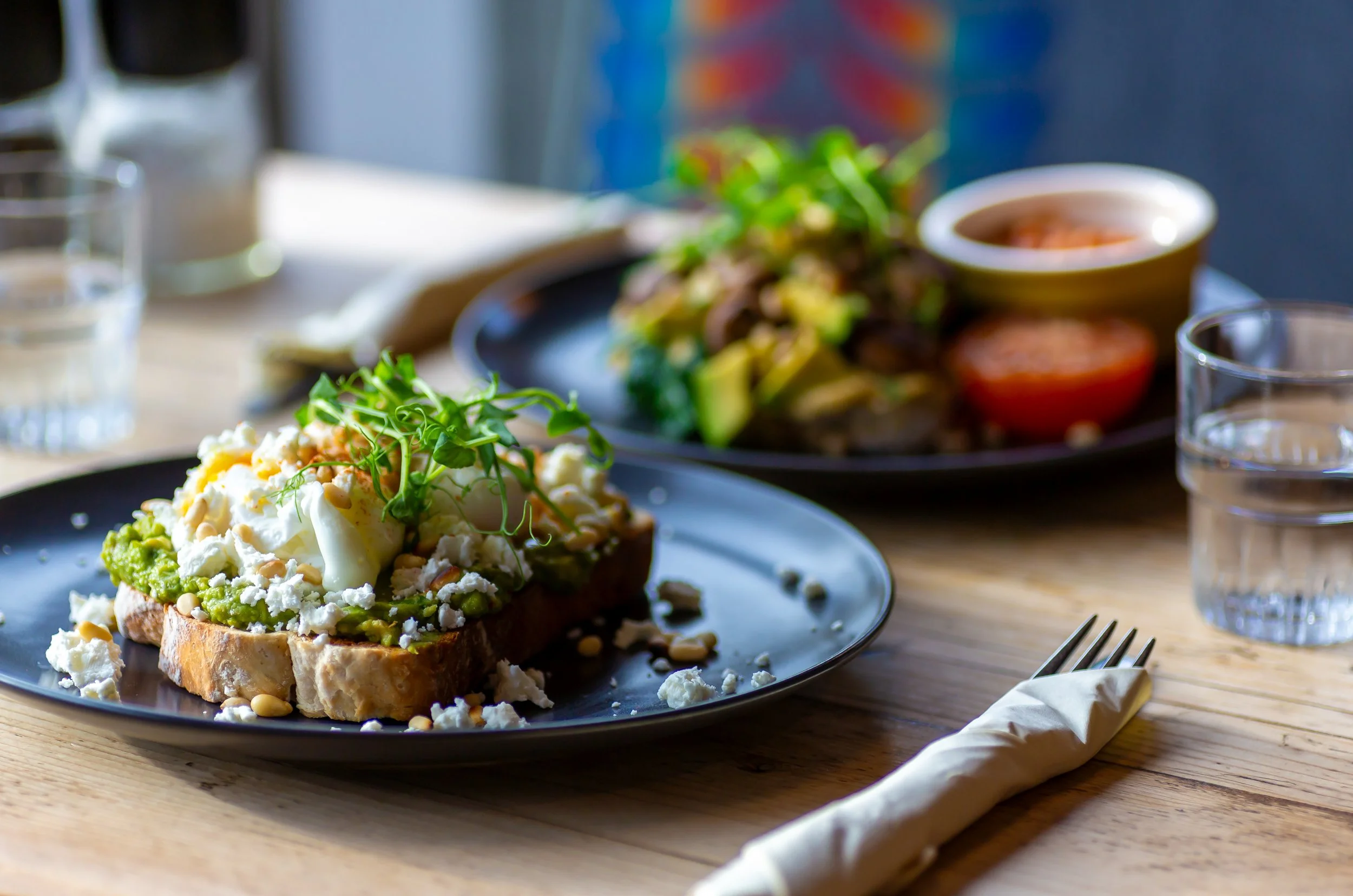 Crushed avocado with poached eggs at The Lion's Den Cafe Haslemere