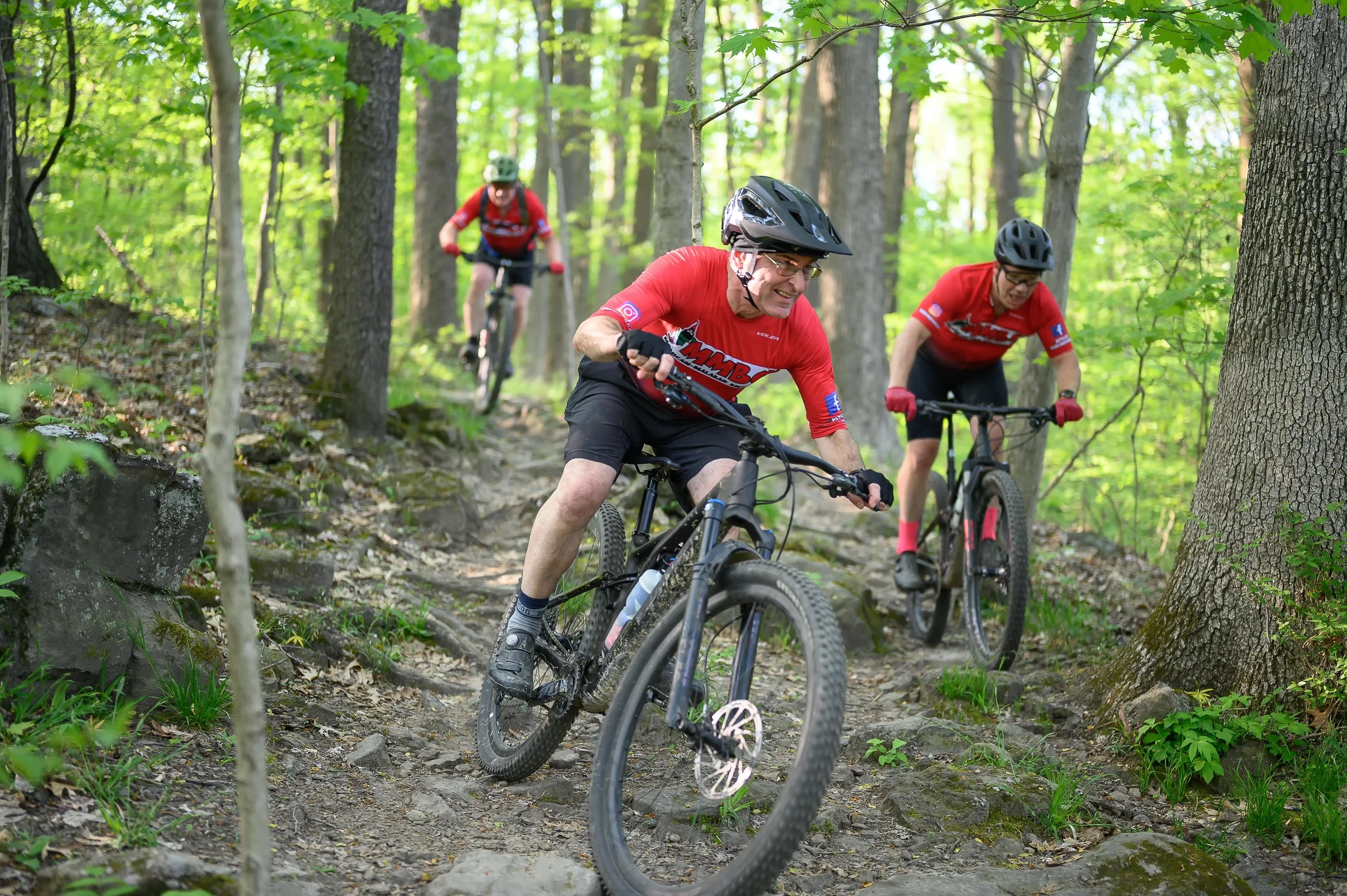 Mountain bikers riding together