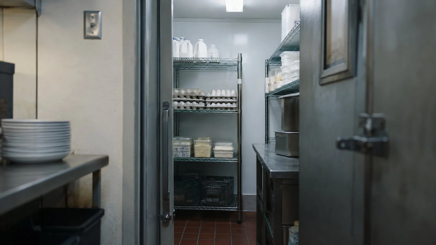 Restaurant walk-in cooler installed by Titan in a Milton commercial kitchen