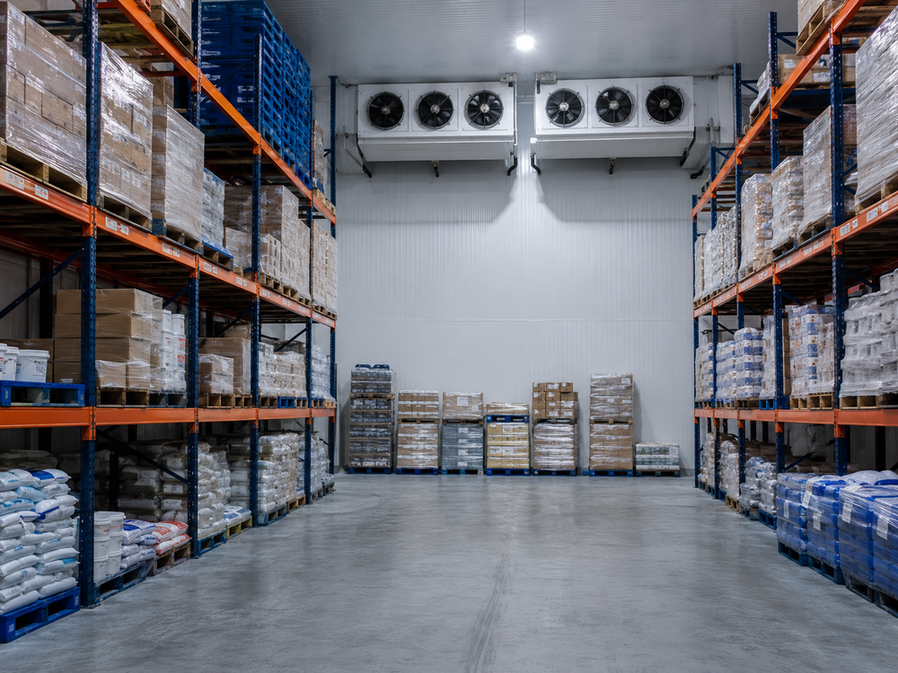 Custom commercial cold storage warehouse interior built by Titan