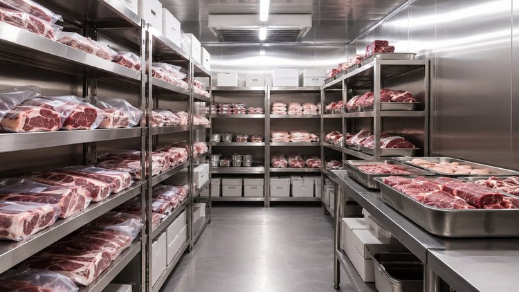 Insulated panel walk-in cooler interior for a butcher shop