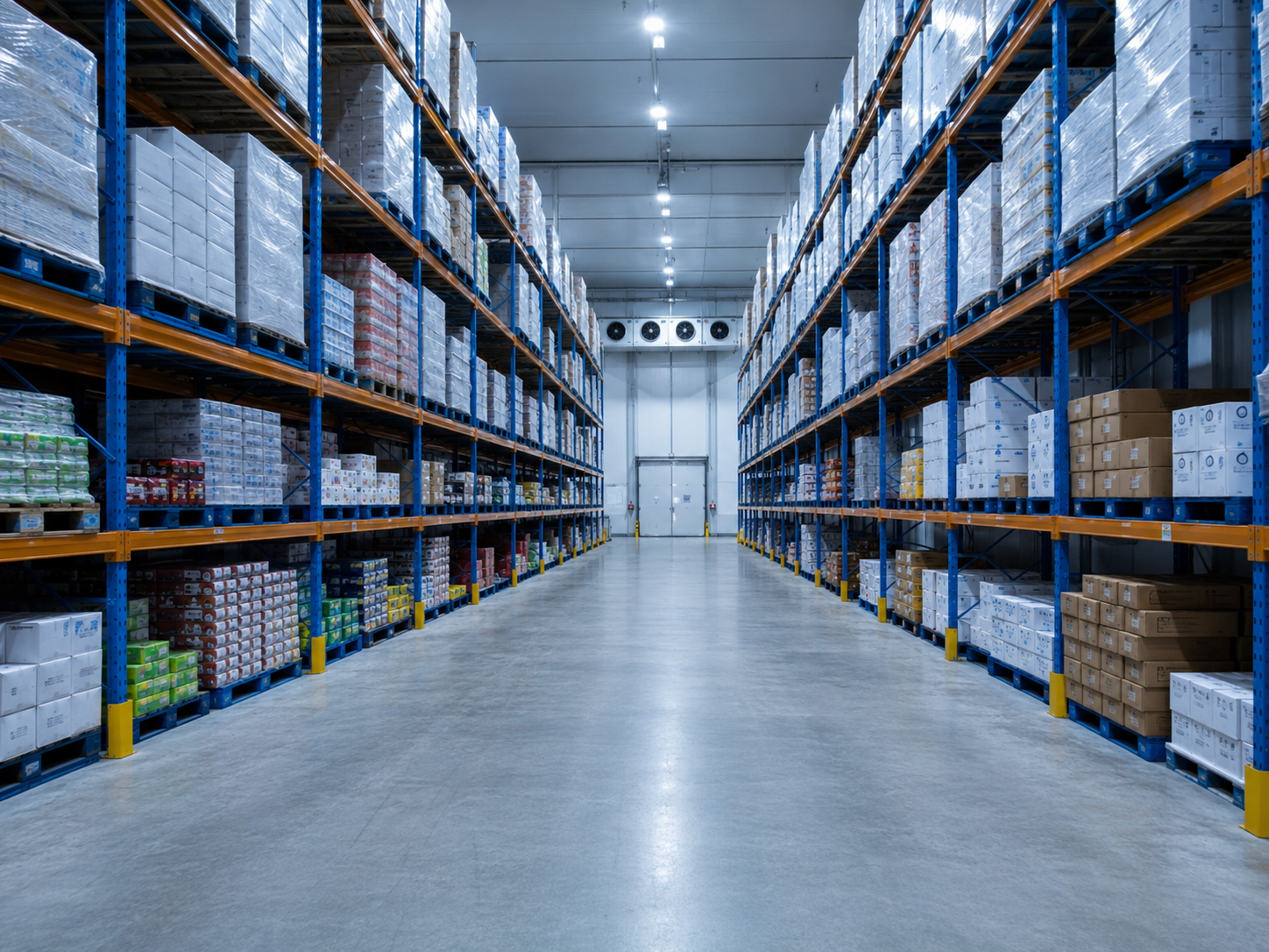 Custom cold storage warehouse with racking installed by Titan Walk-In Coolers in the GTA