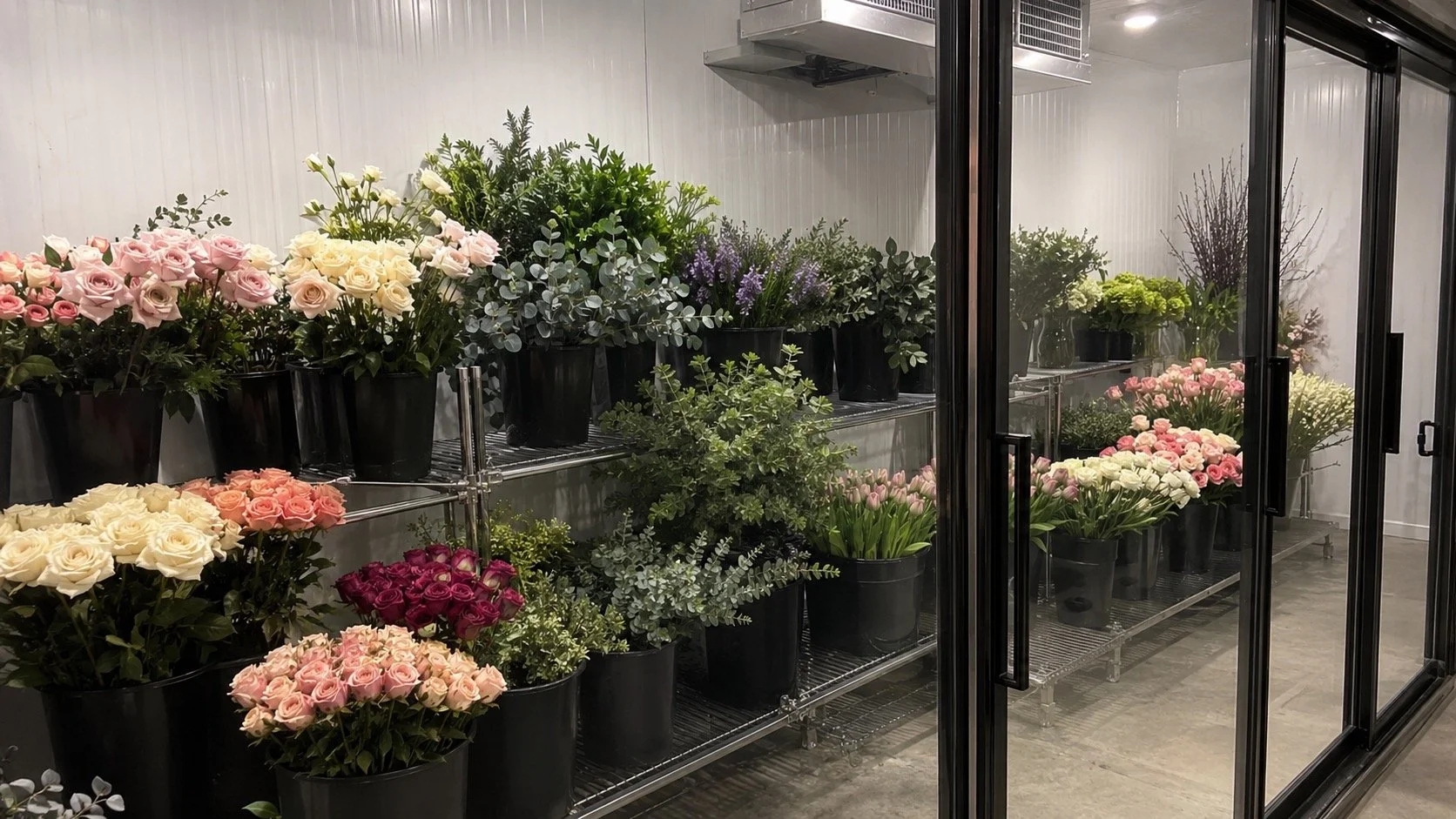 Custom floral walk-in cooler built by Titan Walk-In Coolers for a flower shop