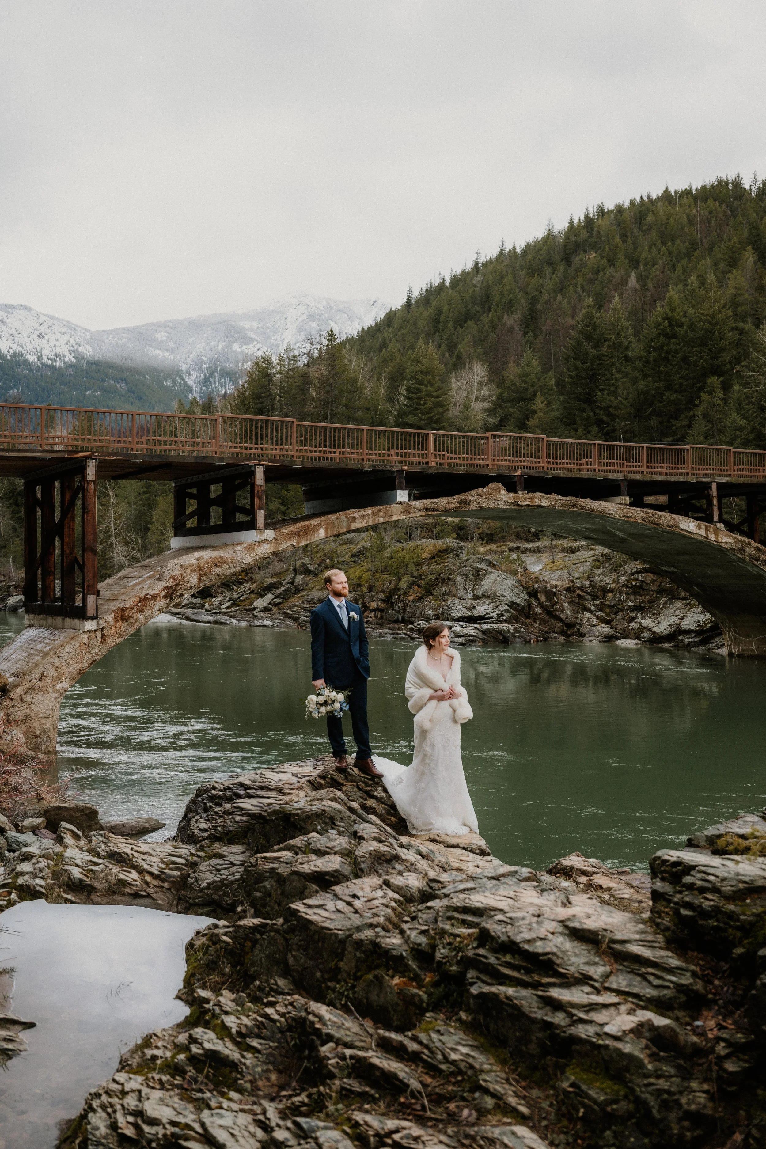 Elopement ceremony at a lakeshore in Glacier National Park