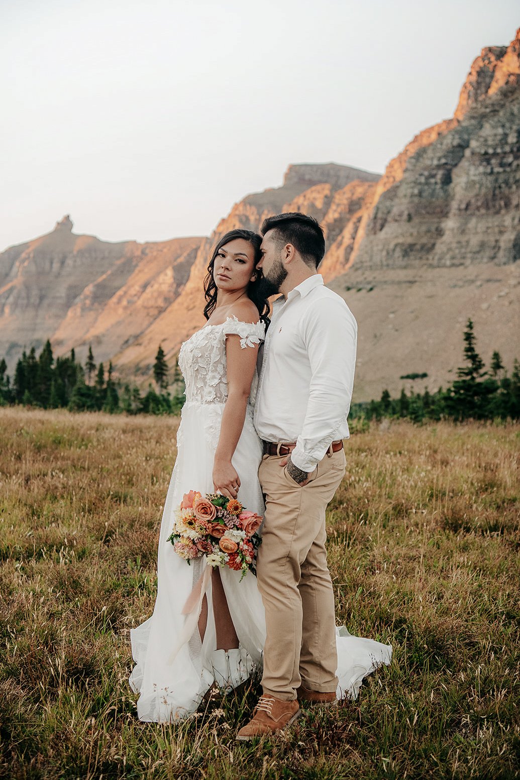 Elopement portraits in Glacier National Park near Going-to-the-Sun Road