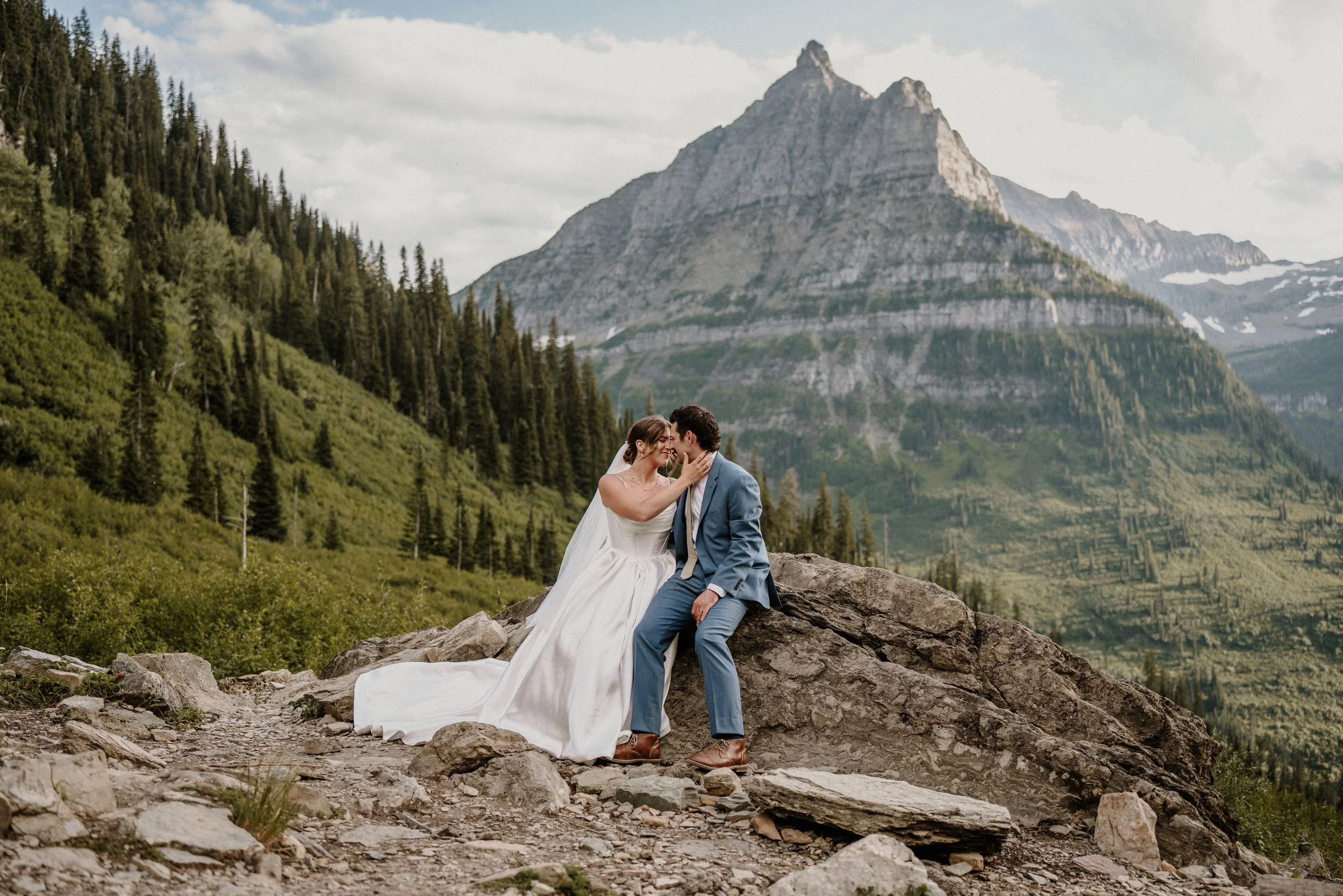 Couple at sunset during their fall elopement in Glacier National Park, Montana