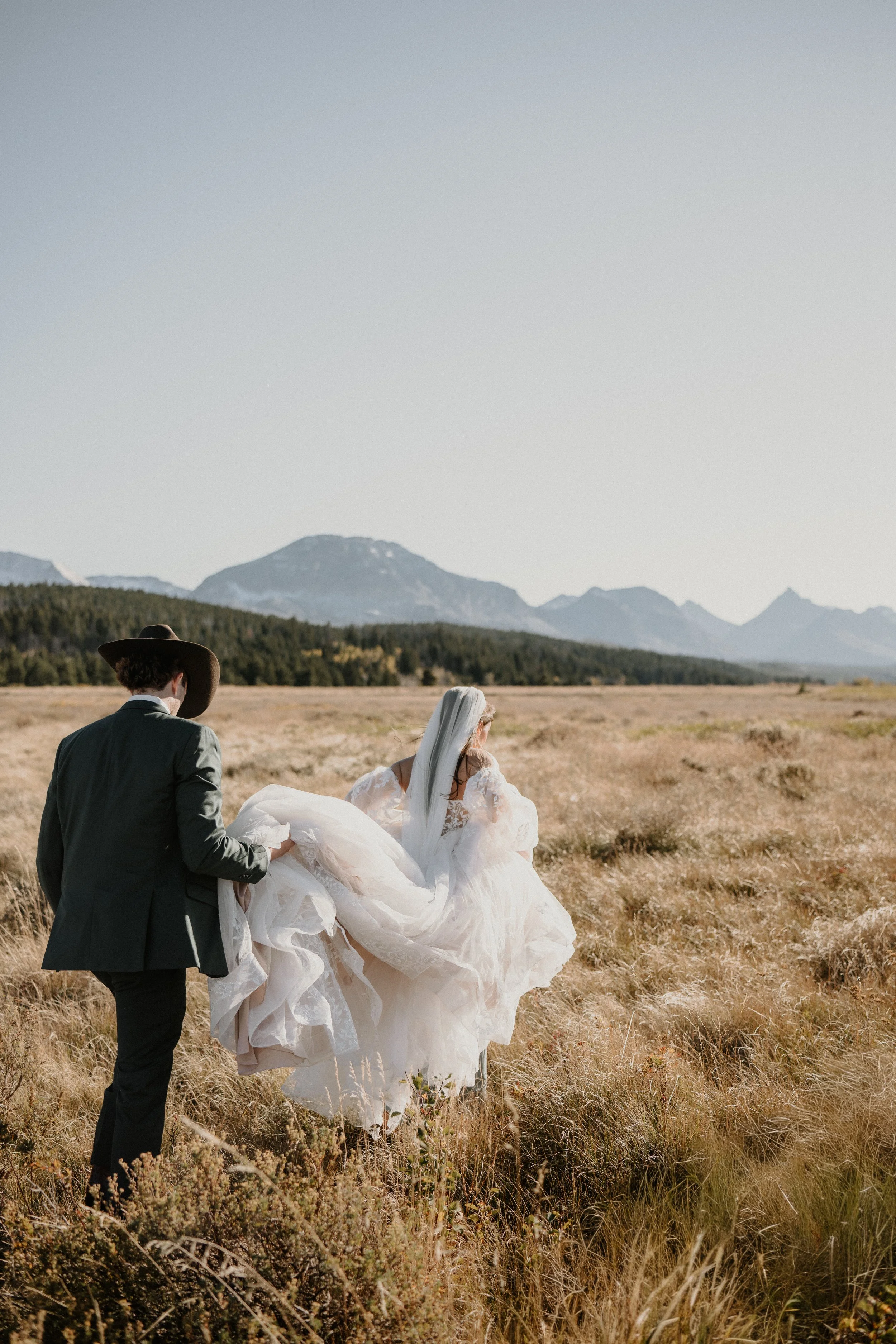 Couple eloping together in Glacier National Park, Montana