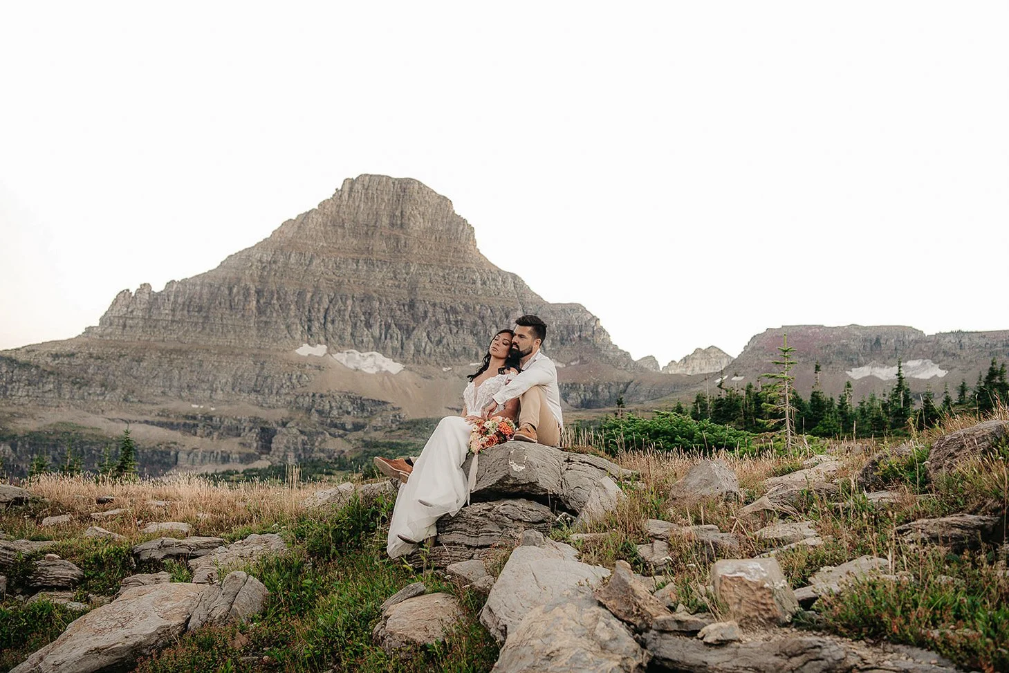 Couple eloping in Glacier National Park, Montana