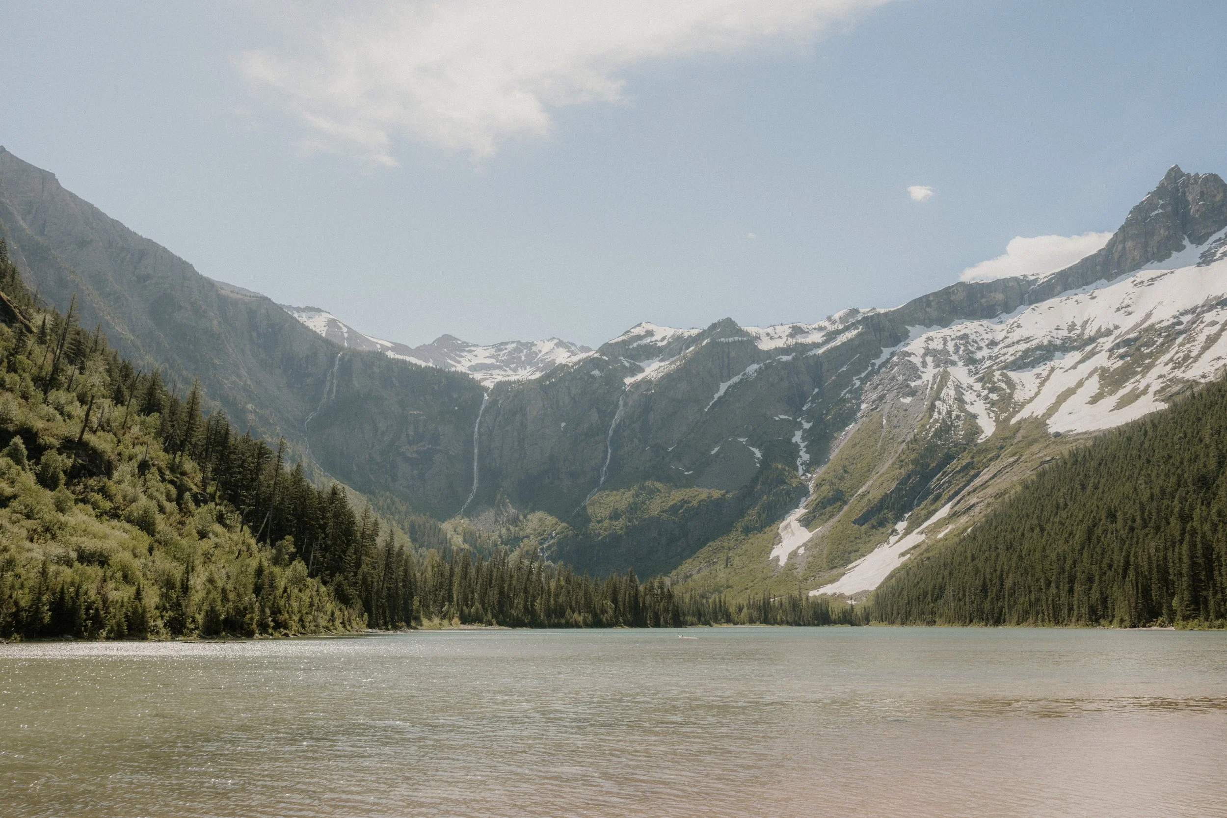 Avalanche Lake at sunrise with fall colors, Glacier National Park