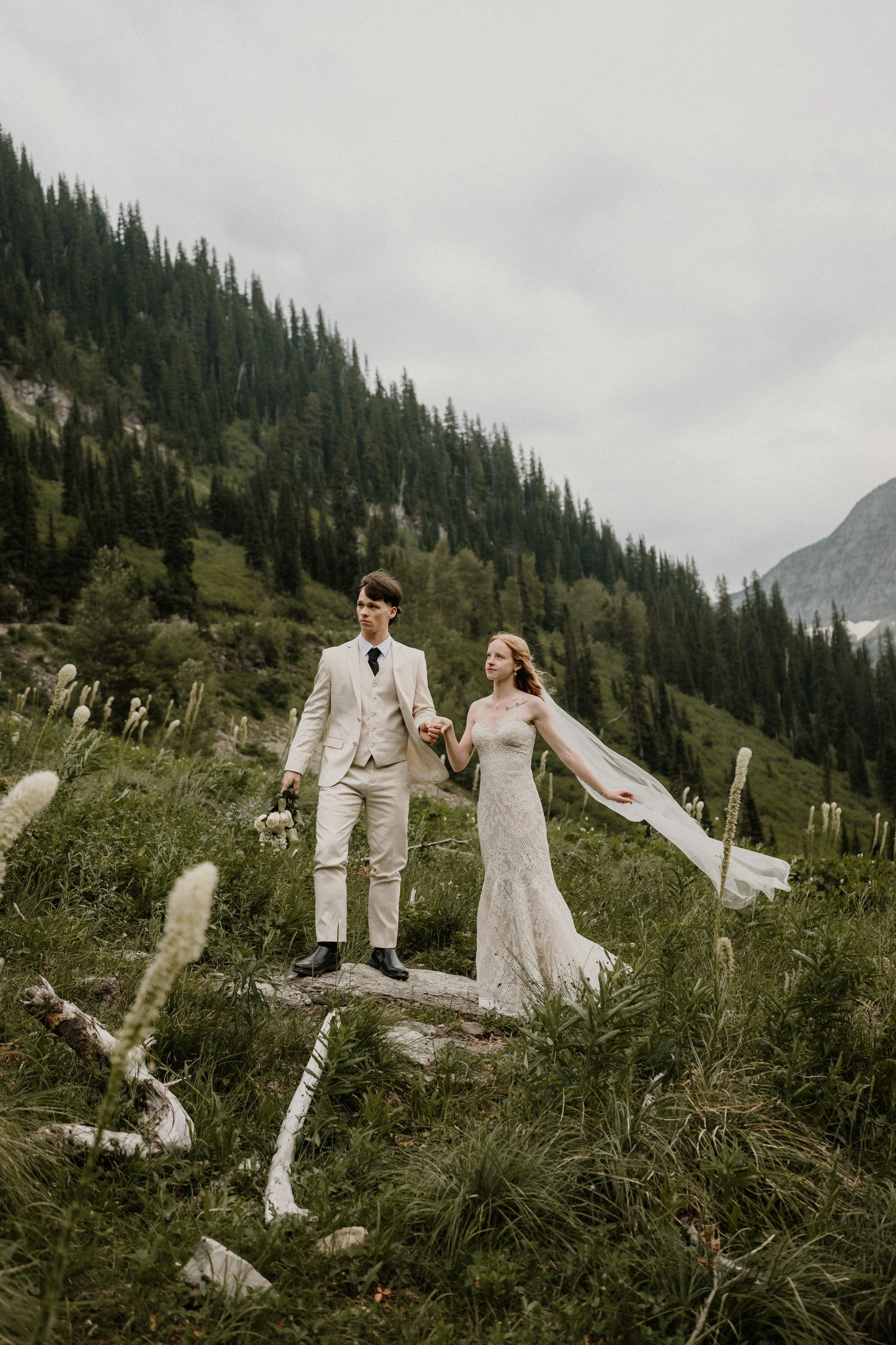 Couple eloping at Lake McDonald in Glacier National Park, Montana