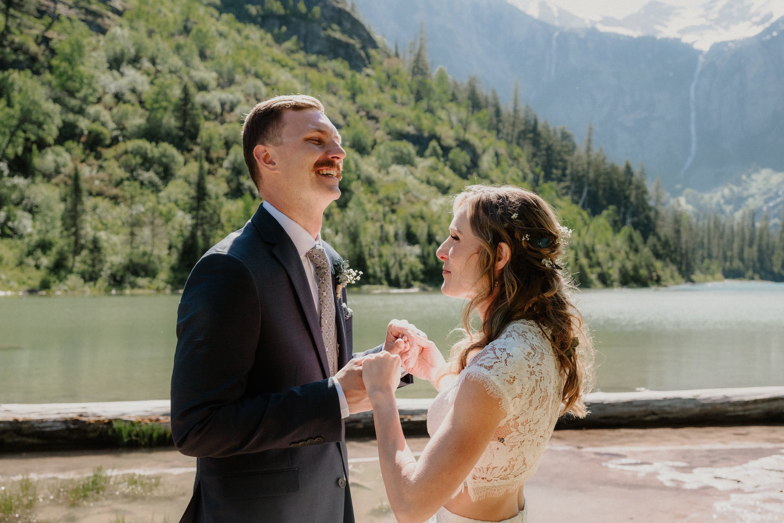 Avalanche Lake elopement couple intimate moment