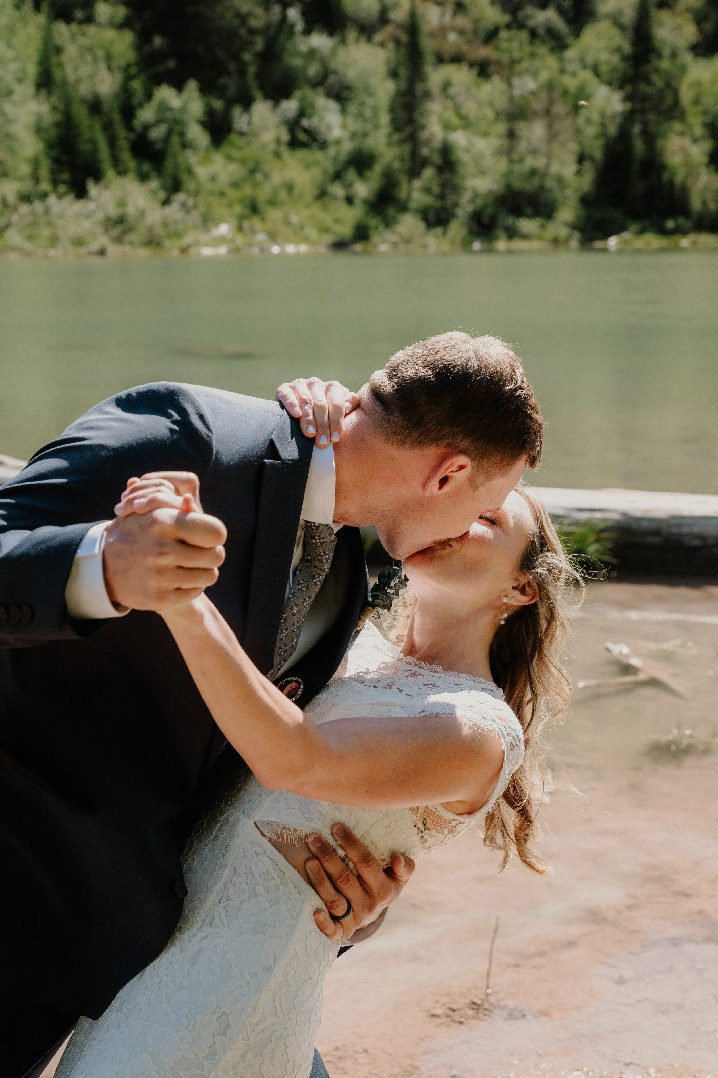 Couple eloping along the Trail of the Cedars in Glacier National Park