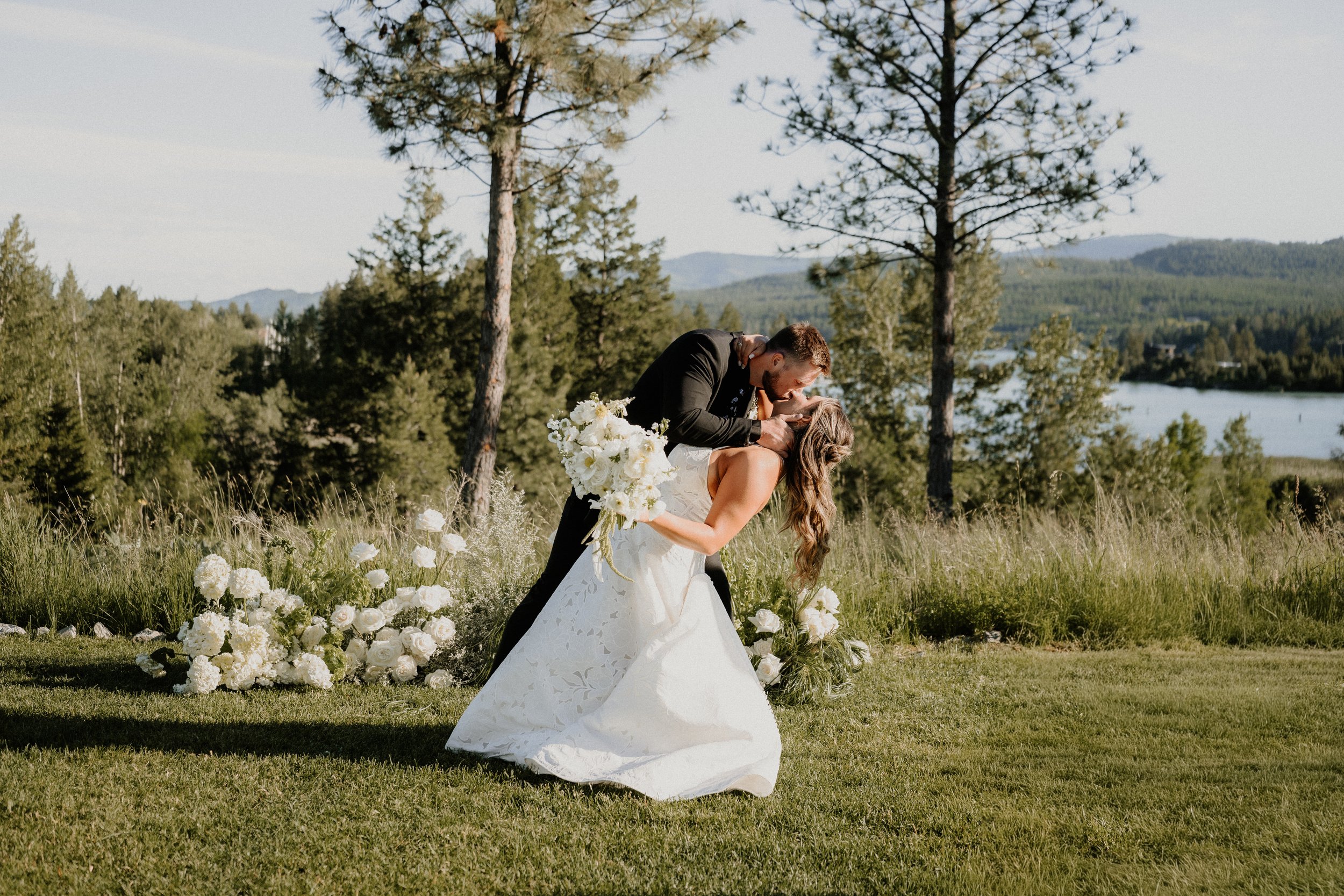Couple portrait at golden hour at their venue