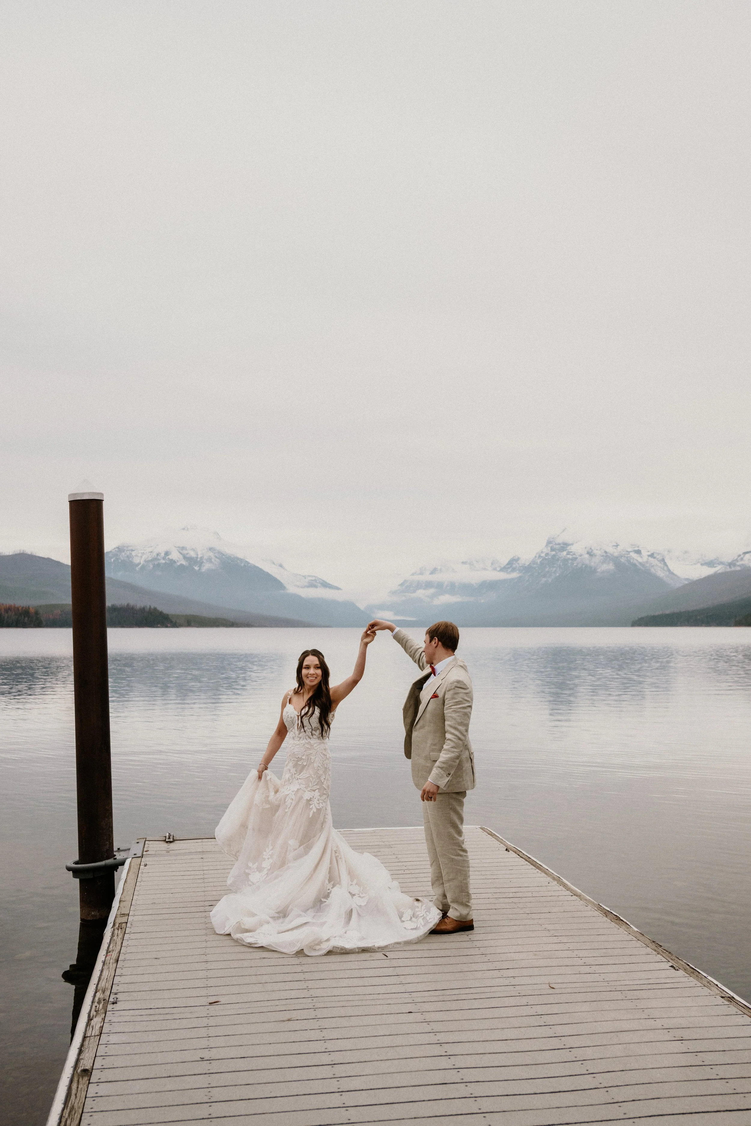 Winter elopement portraits along Going-to-the-Sun Road in Glacier National Park