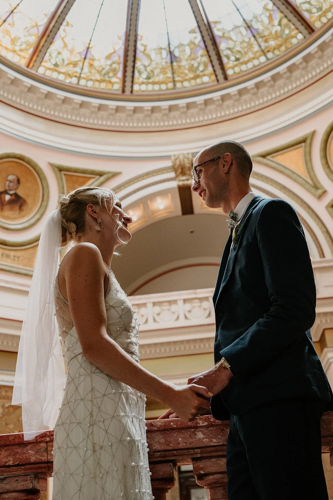 Wedding toast with glasses raised