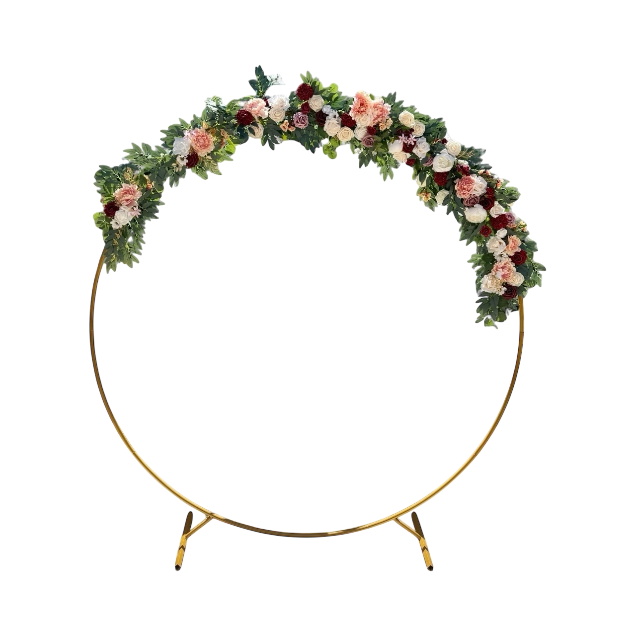 Gold circle arbour with premium faux rose garland