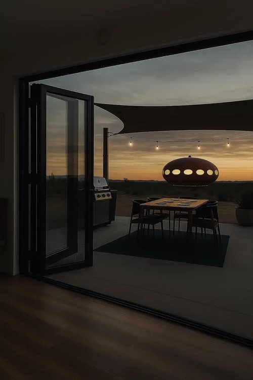 Outdoor dining area overlooking the Futuro