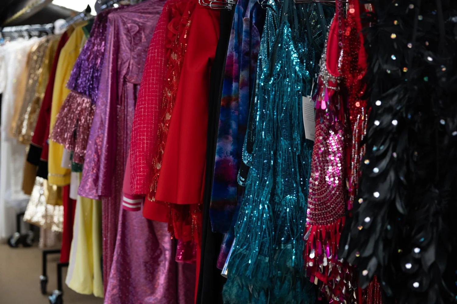 Colourful sequinned costumes in the M.S.E wardrobe