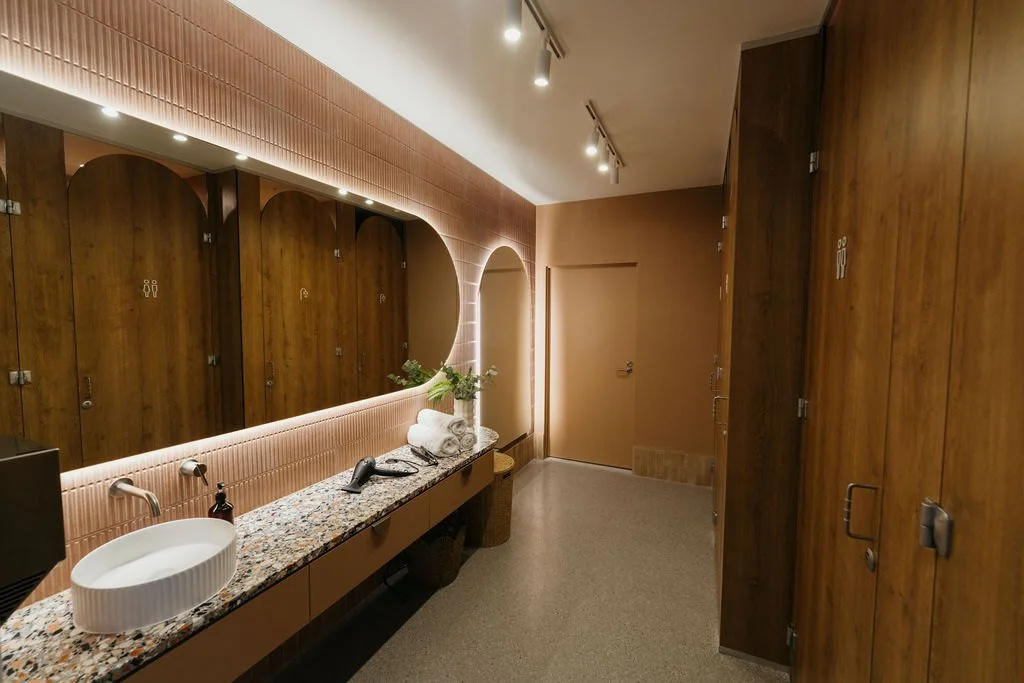 Beauty bar with terrazzo vanity