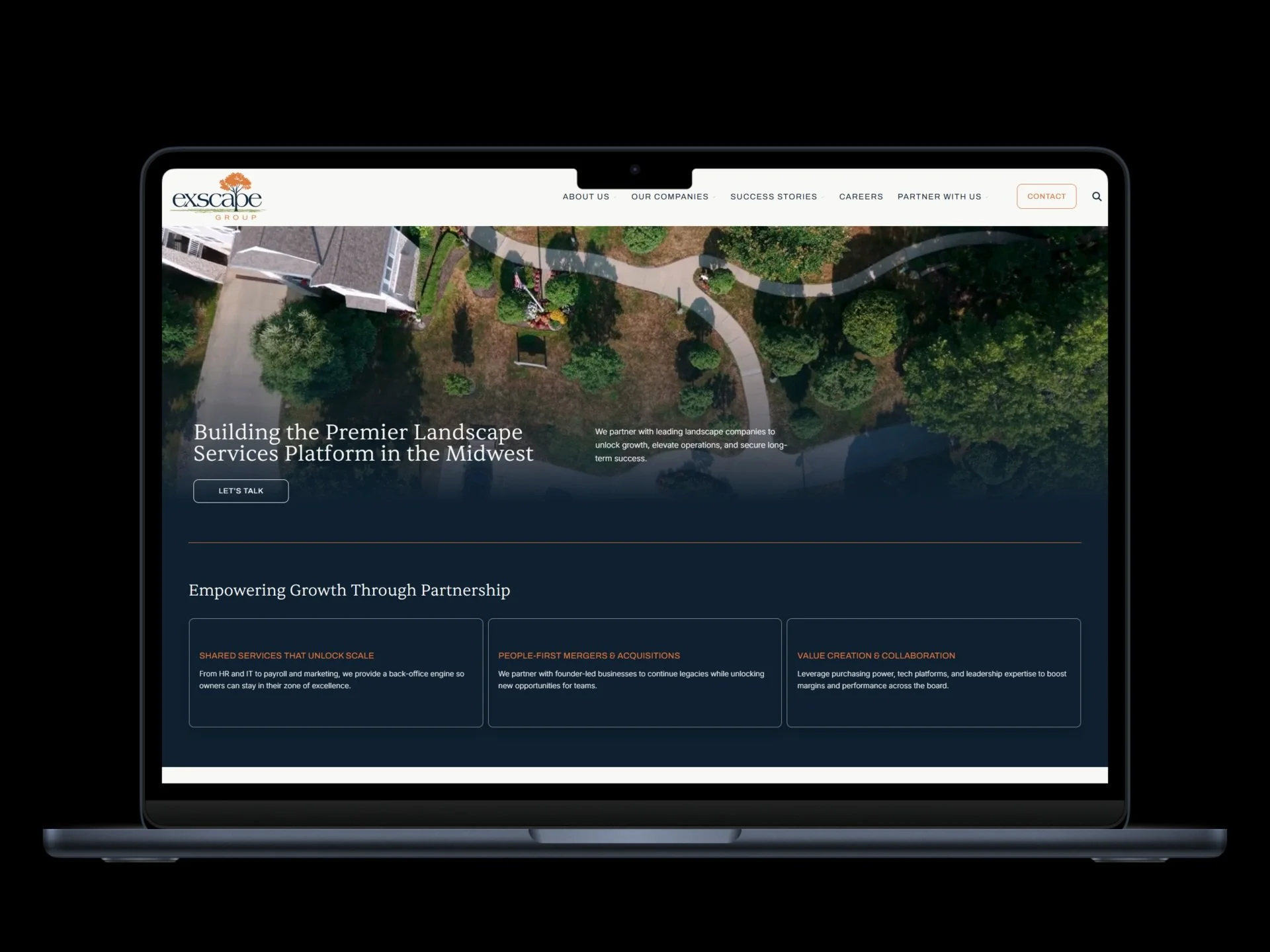 Exscape Group landscape platform shown on laptop and phone mockups — case study on acquisitions and brand strategy