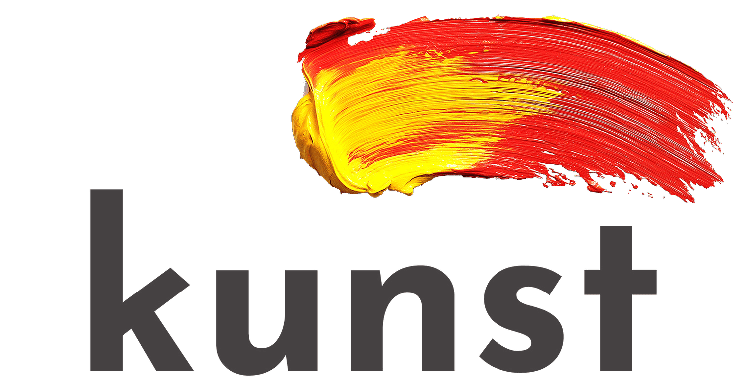 A broad stroke of red and yellow paint above the word kunst, Dutch for art.