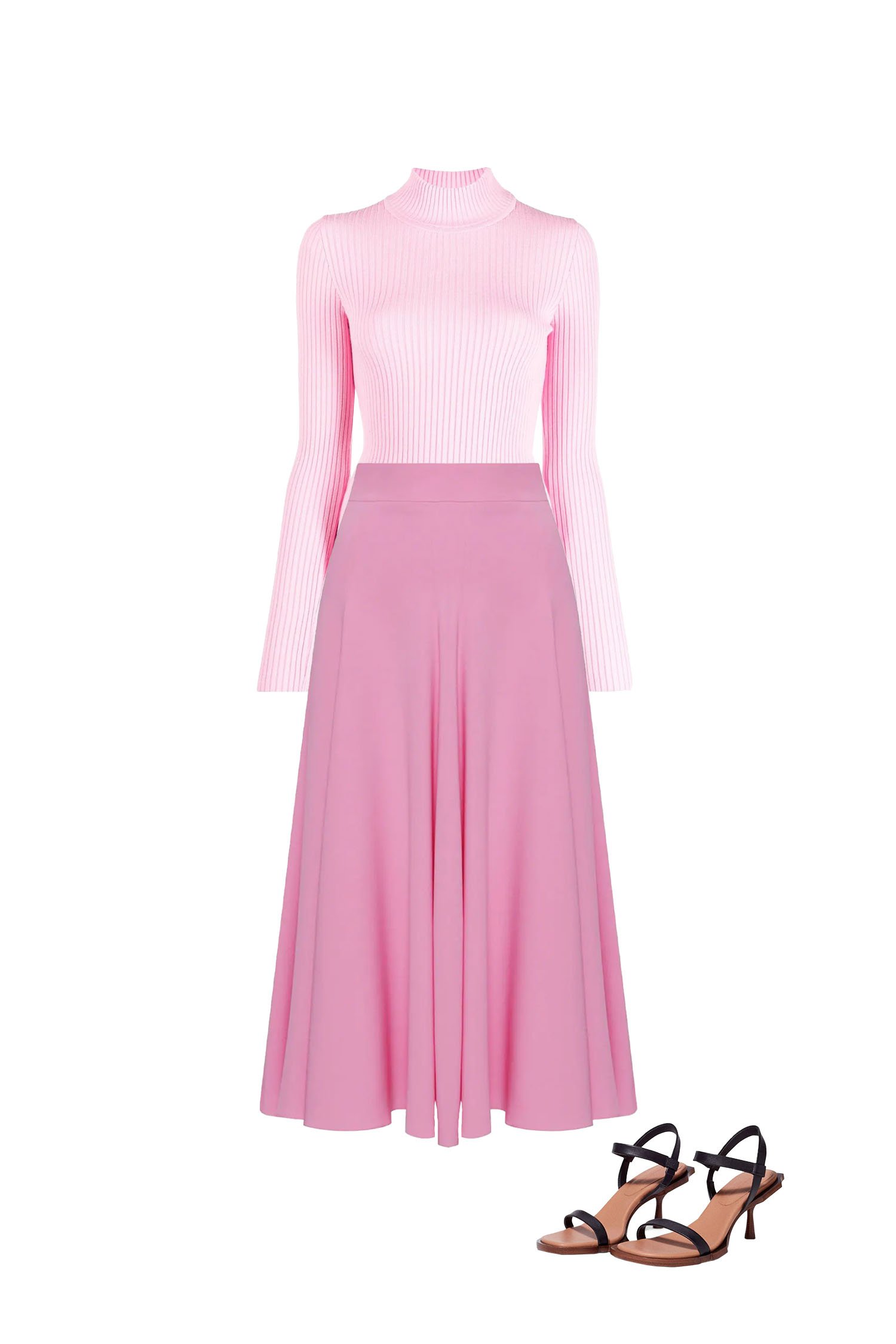 Pink Ribbed Mock Neck Top Bubblegum with Pink Circle Skirt Outfit