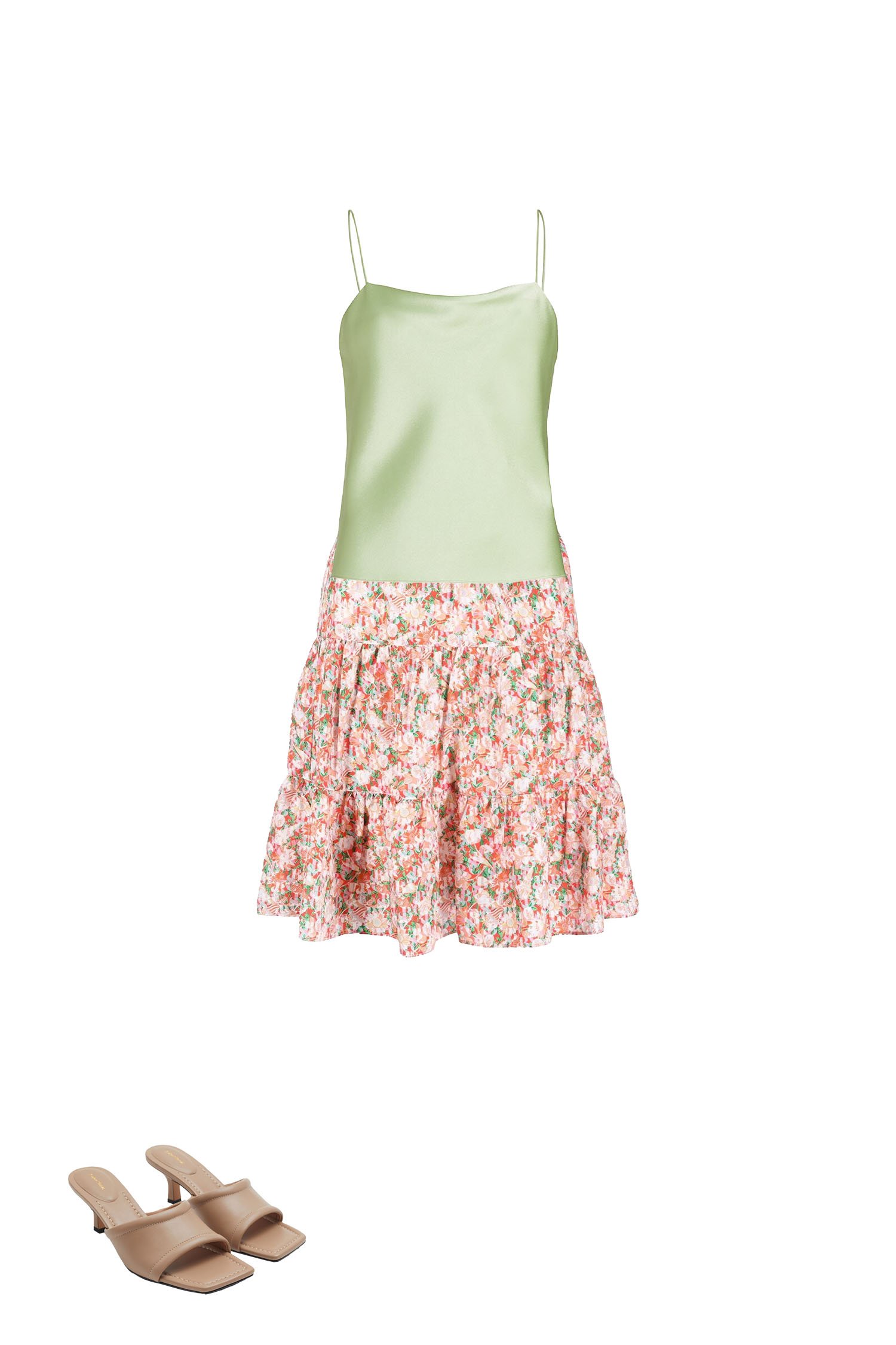 Pink Floral Print Skirt with Light Green Camisole Top Outfit