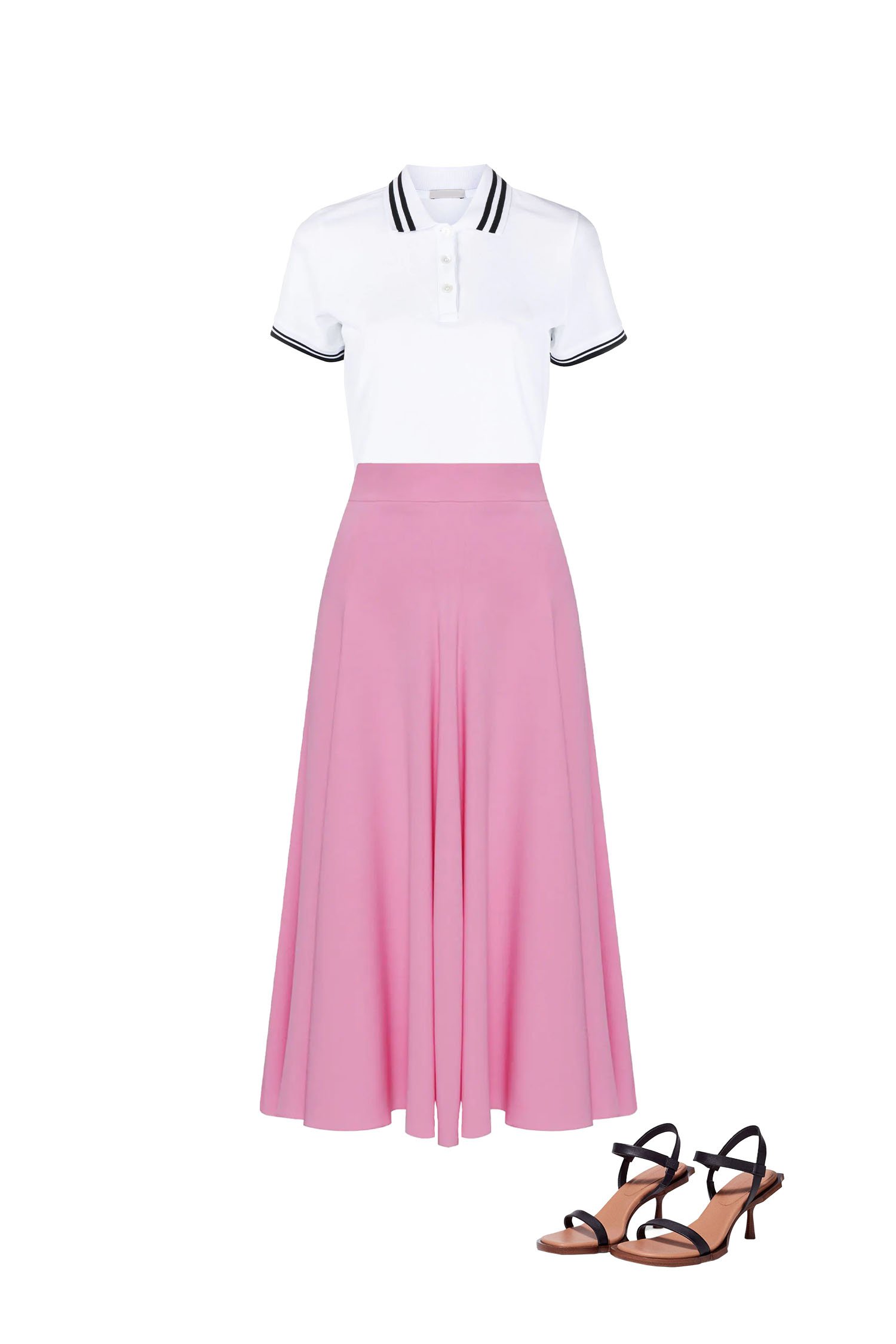 Bubblegum Pink Circle Skirt with White Polo Outfit