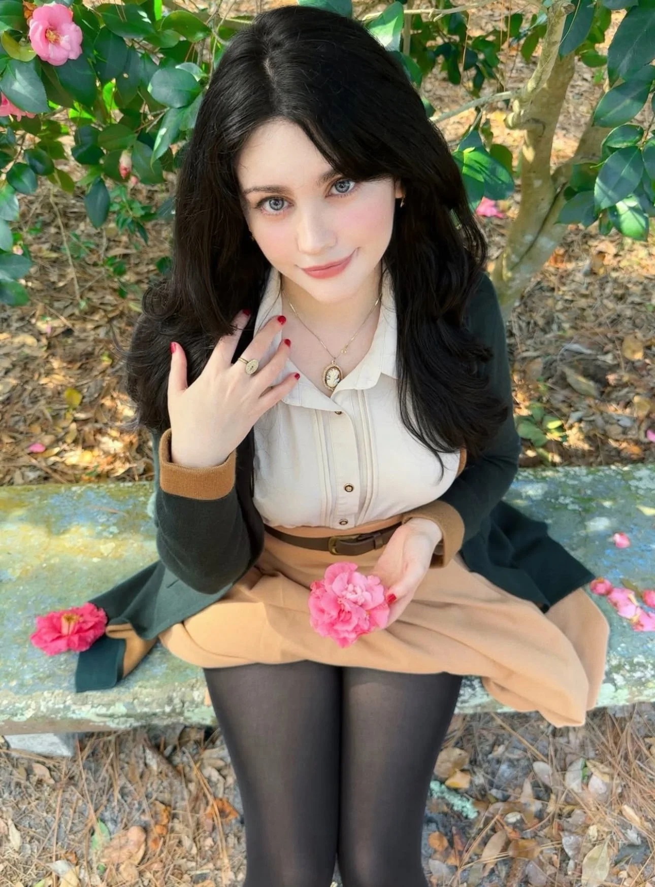 Adina in vintage summer styling, in the garden