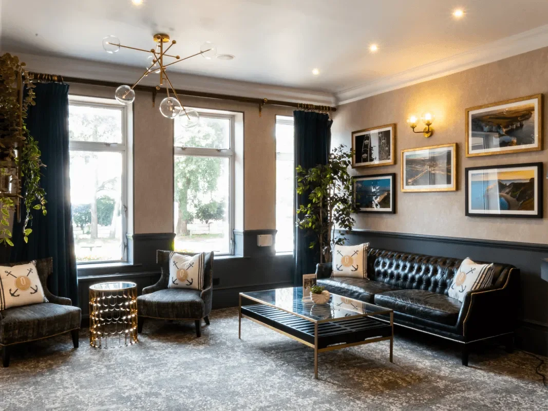 Recently refurbished reception area at Queens Hotel Bournemouth