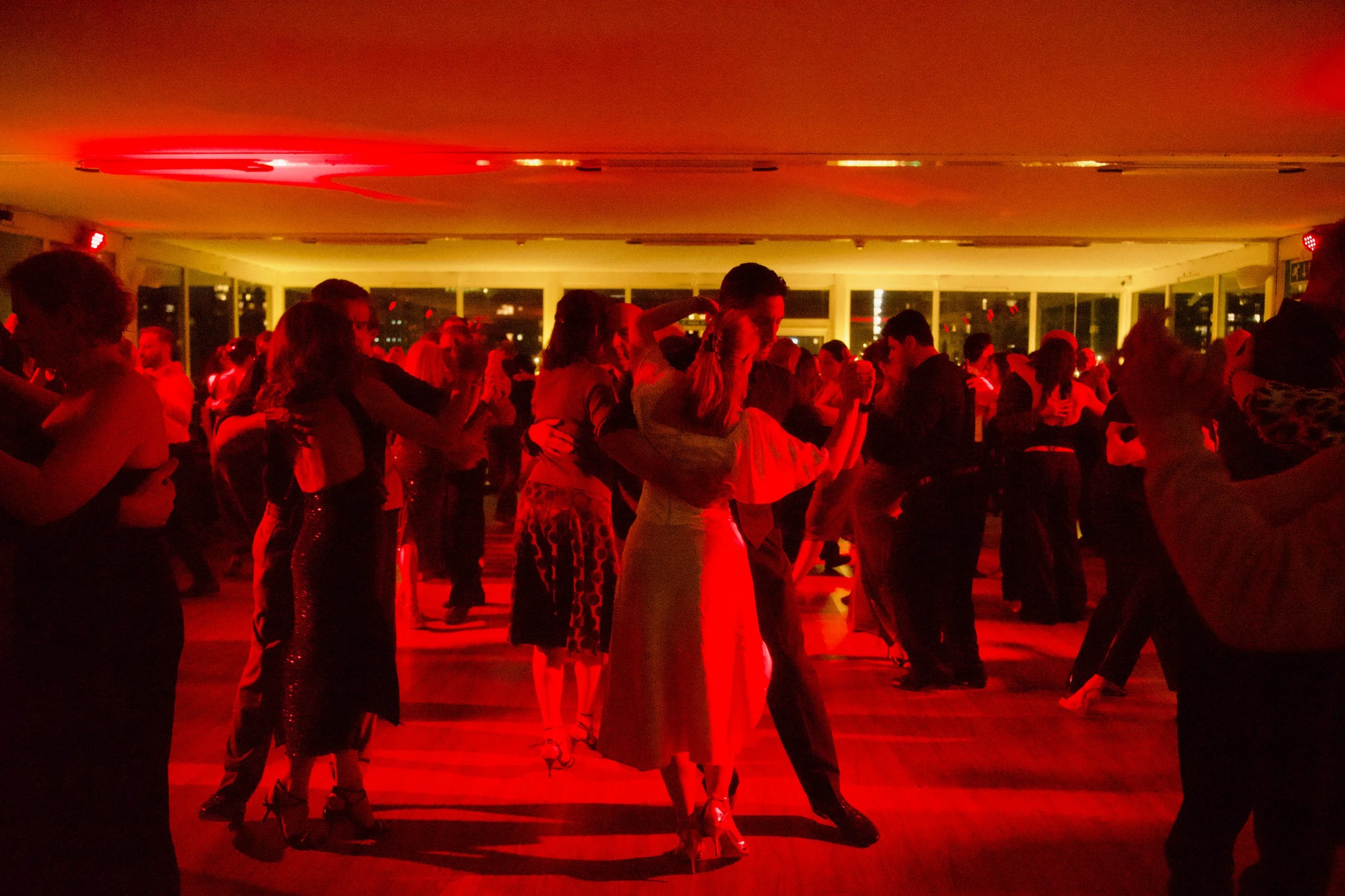 Abrázame Milonga dance floor atmosphere at Westminster Boating Base