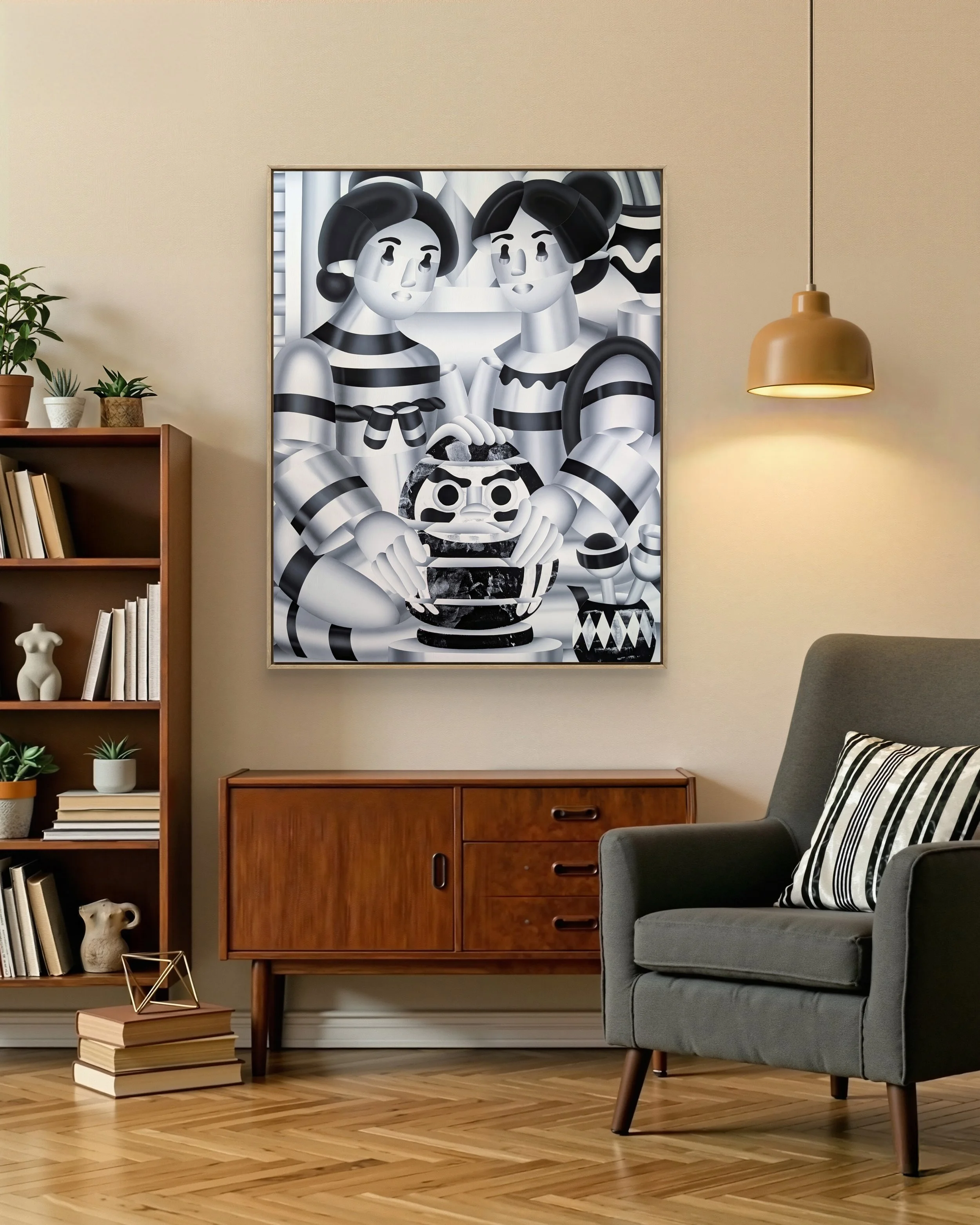 Interior View Two Women and the Daruma