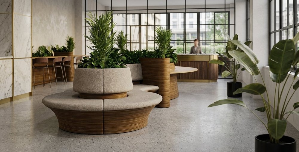 Onda lounge centerpiece in a boutique hotel lobby