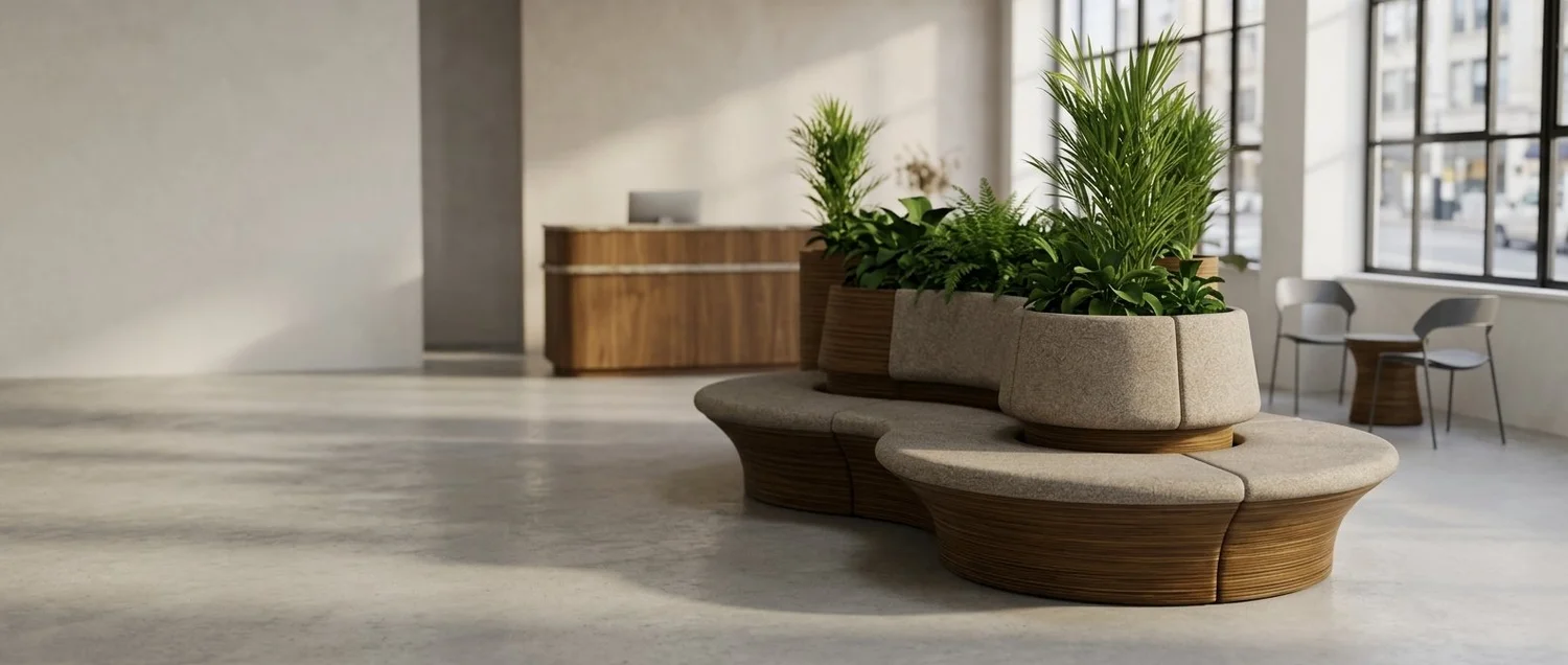 3D-printed Onda lounge seating in a boutique hotel lobby