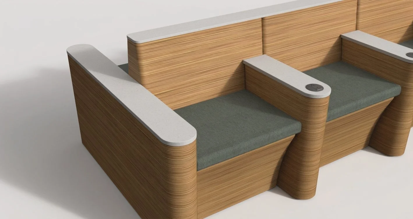 Rounded armrest with integrated power