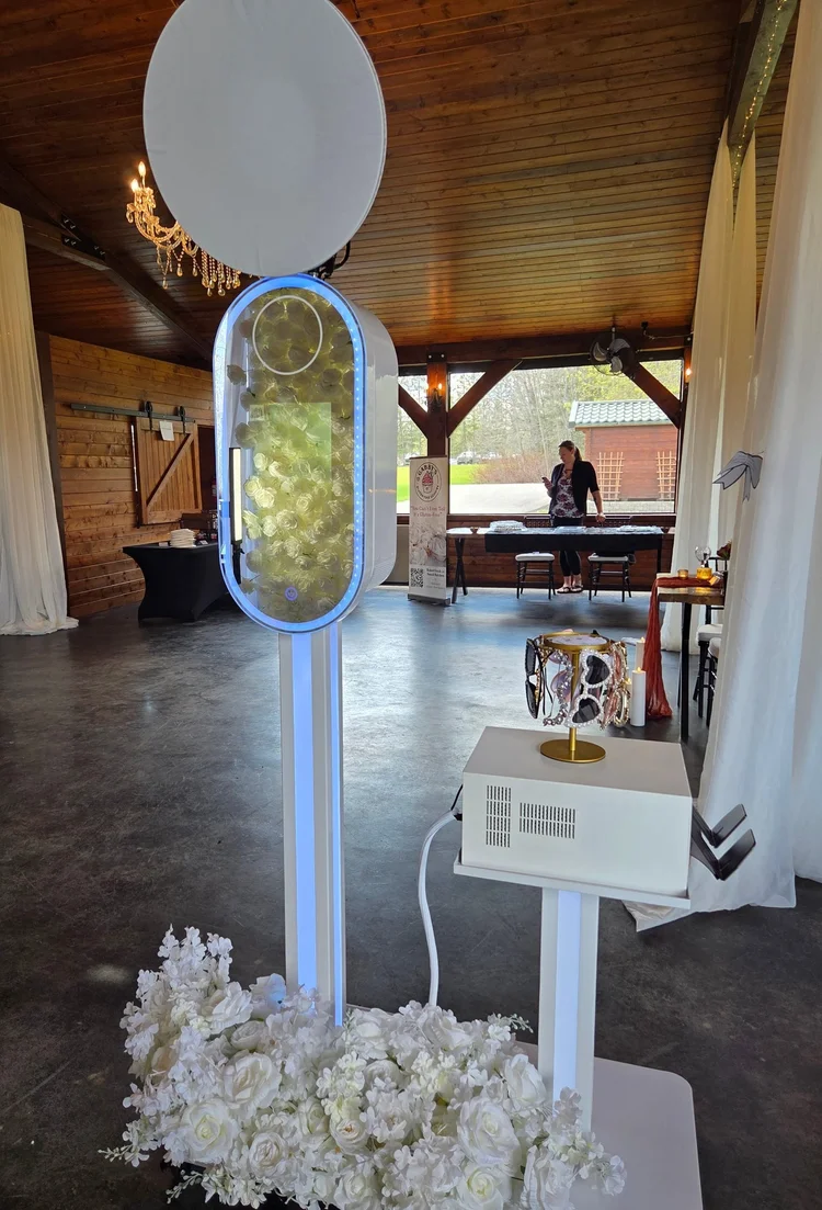 Aura photo booth set up at a Winnipeg wedding venue before guests arrive