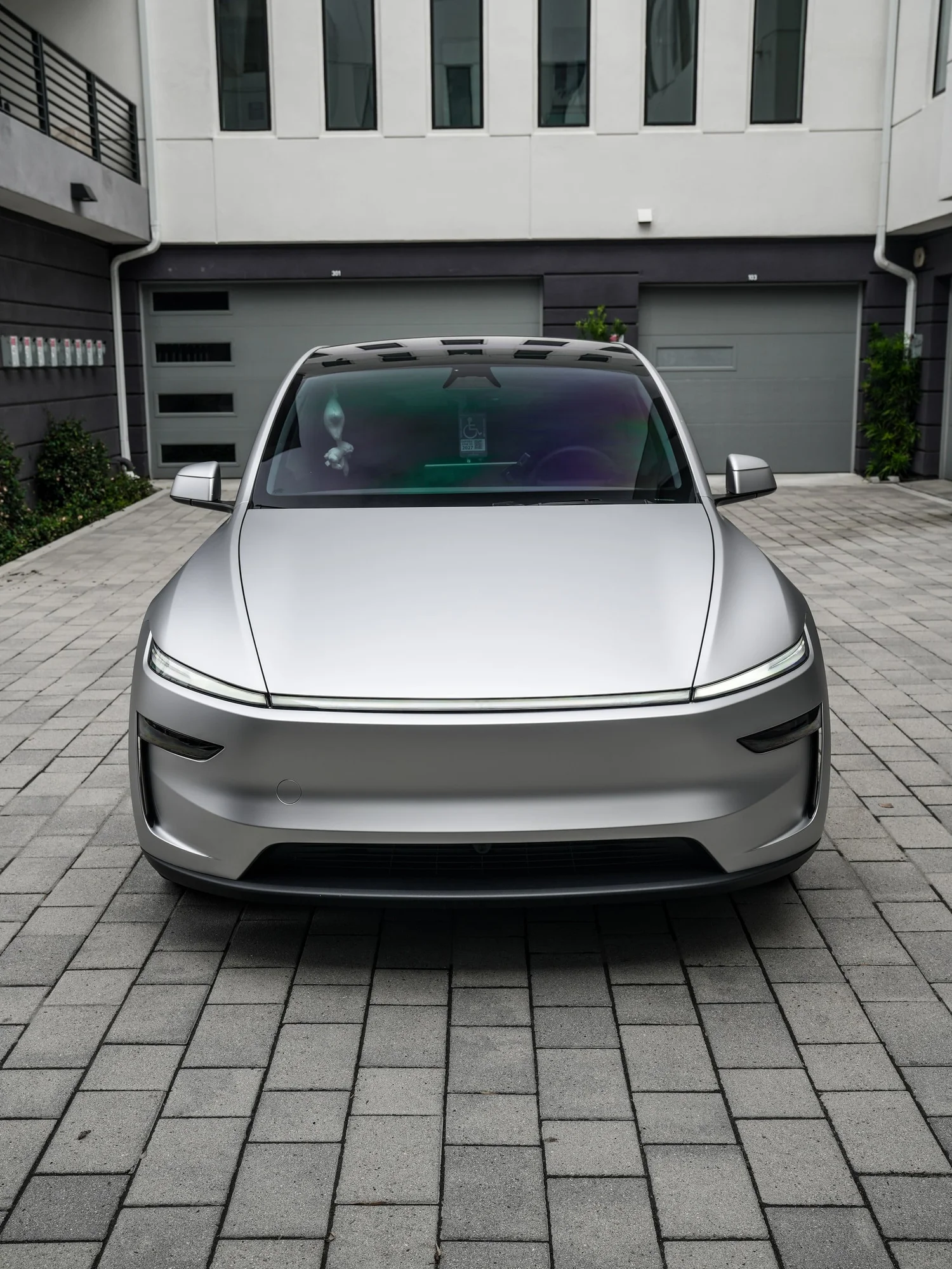 Tesla Model Y TPU Matte Silver Colored PPF after Paint Protection Film (PPF), direct front view