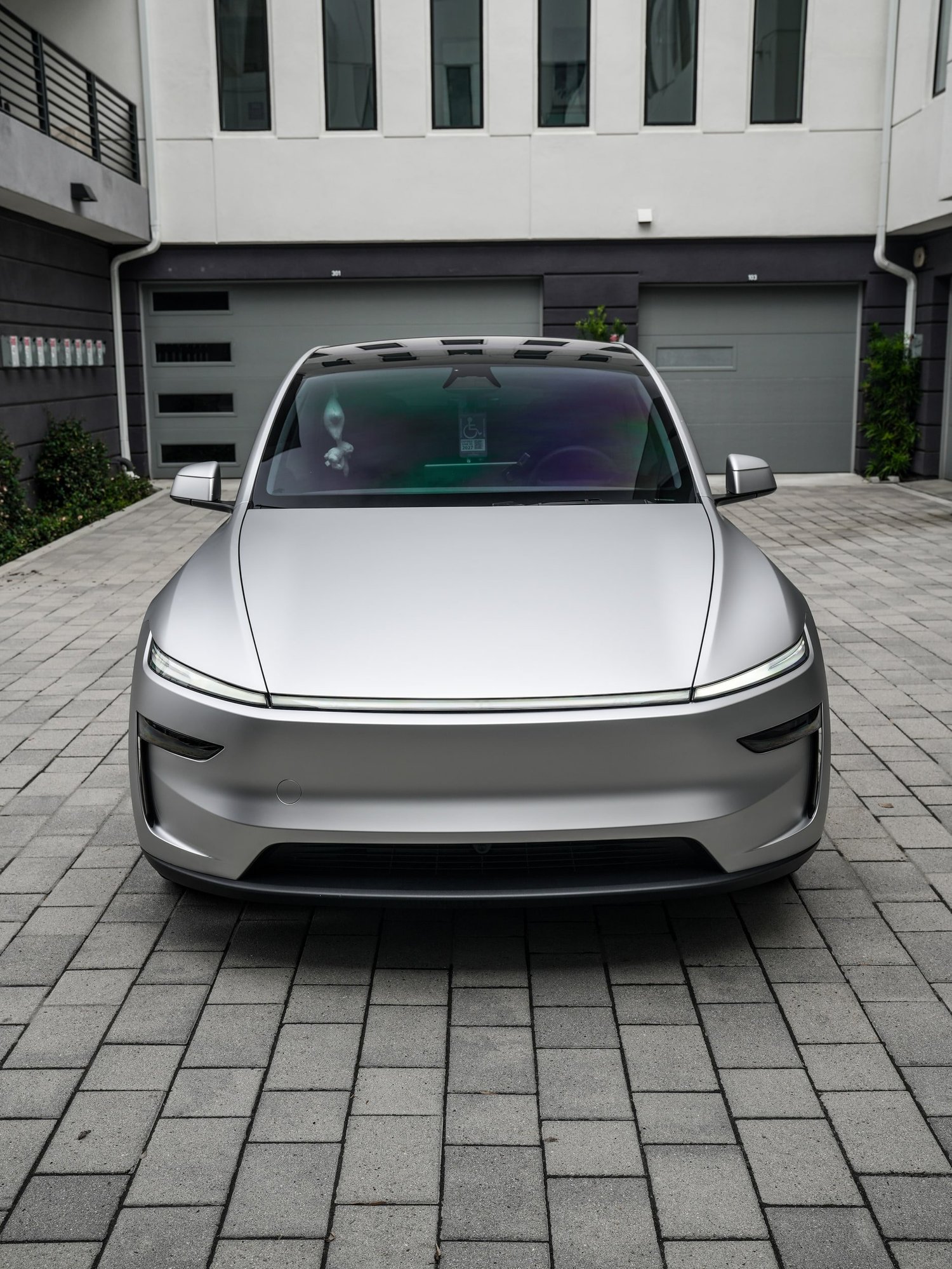 Completed Tesla Model Y TPU Matte Silver Colored PPF project in Irvine