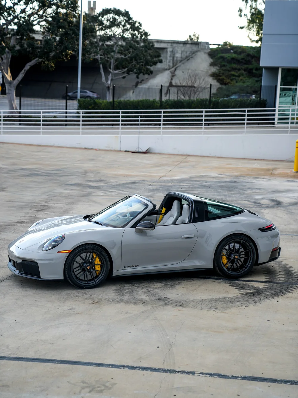 Complete Porsche Targa from an elevated side angle with the nose facing left