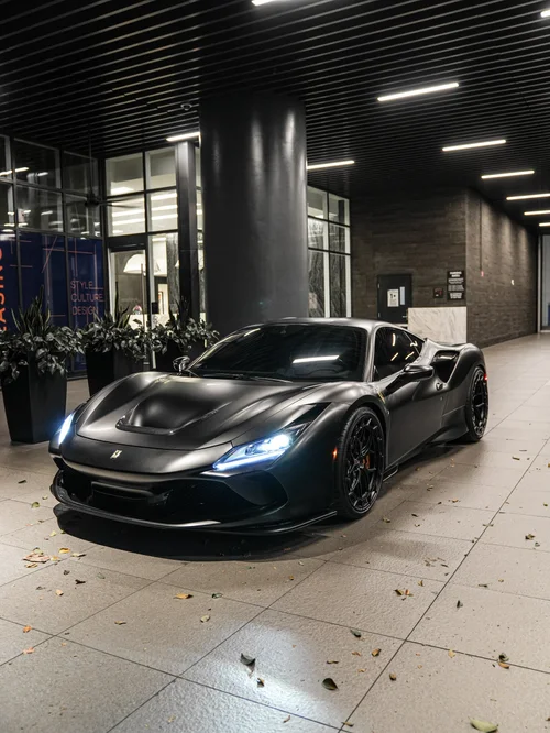 Ferrari F8 with 3M Satin Black vinyl wrap