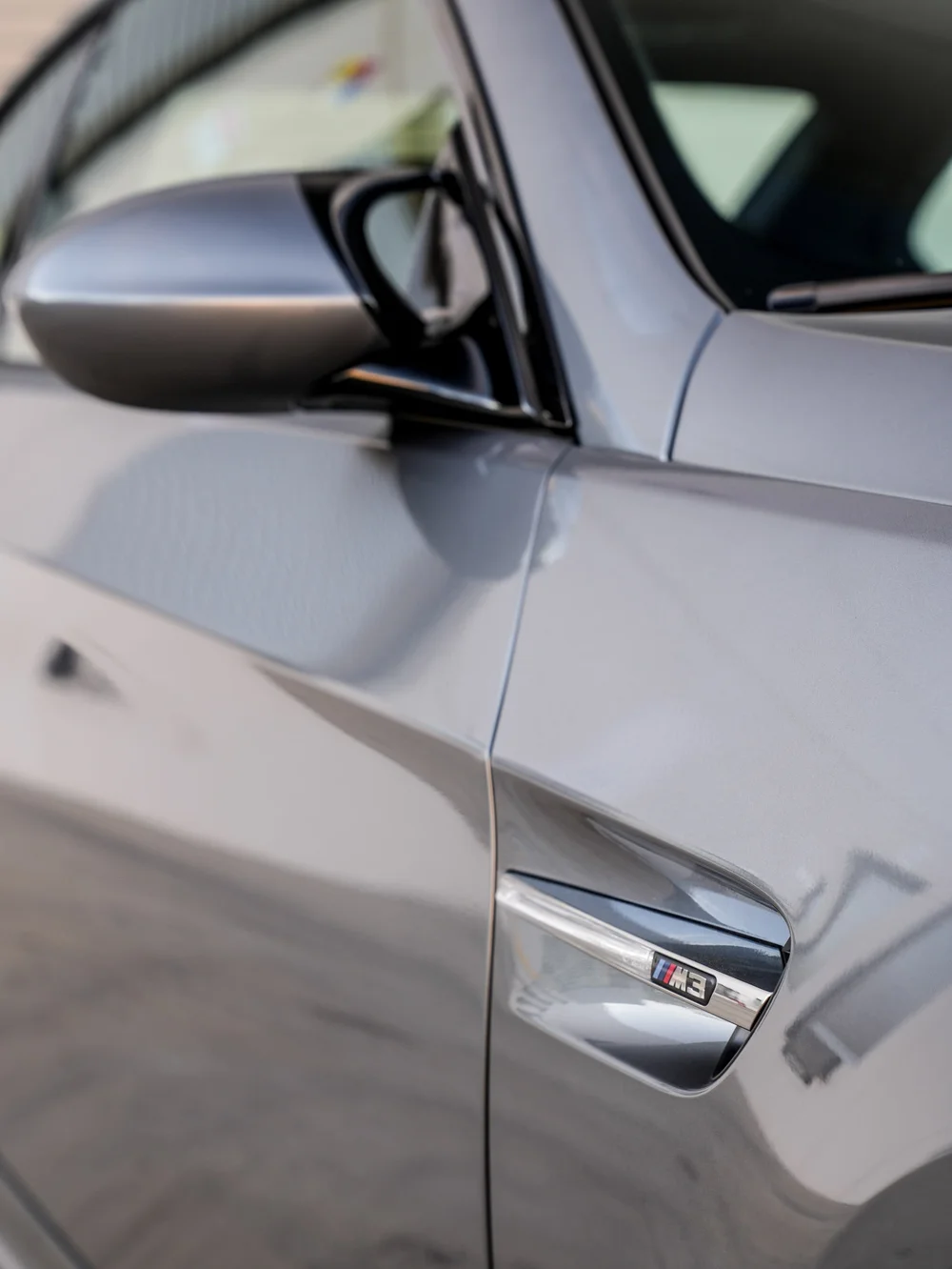 BMW E92 M3 paint protection film project, side mirror and M3 fender vent close-up