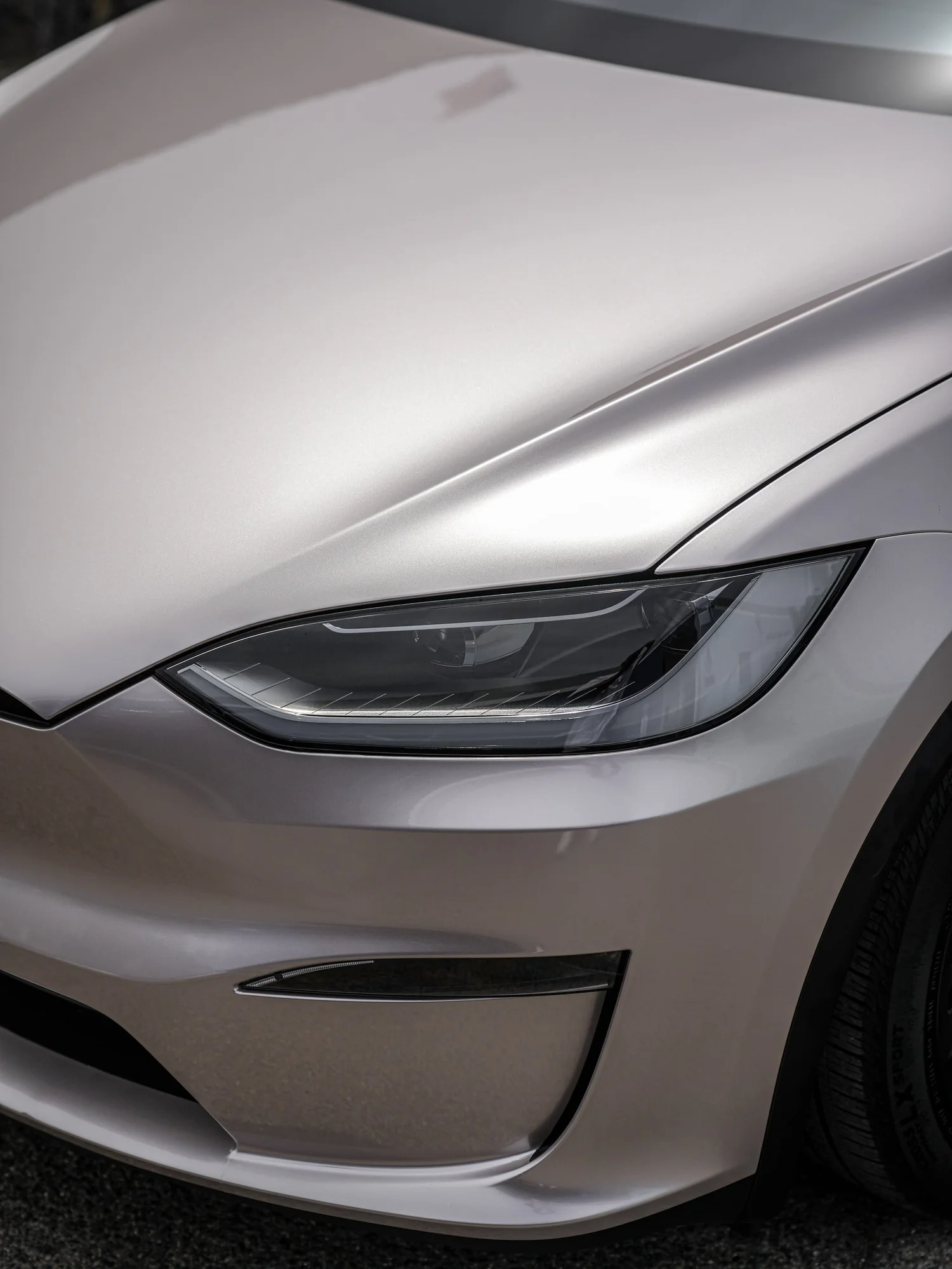 Tesla Model X Champagne Gold after Vinyl Wrap, front-corner view