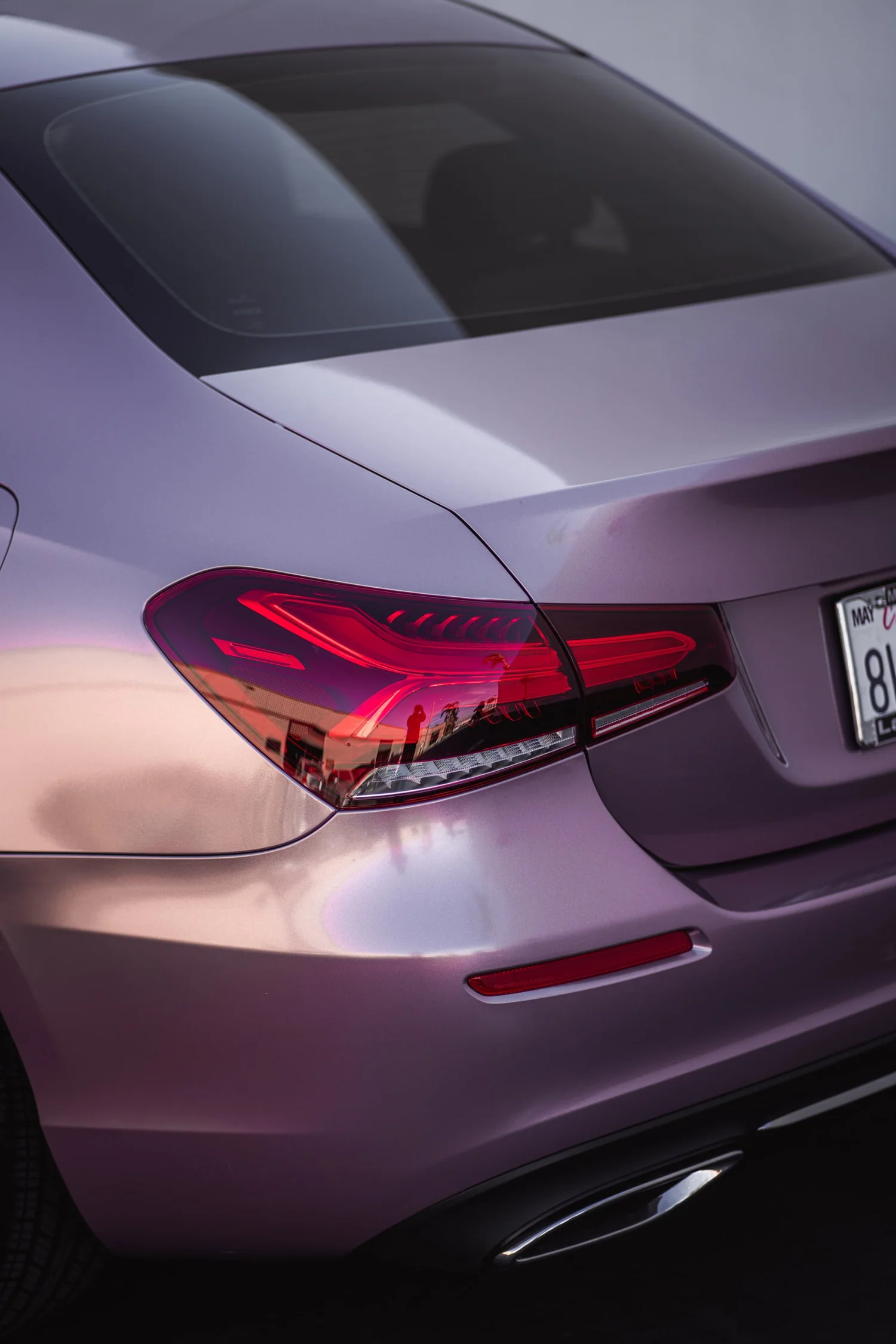 Mercedes-Benz A 220 Frozen Berry after Vinyl Wrap, rear body and taillight view