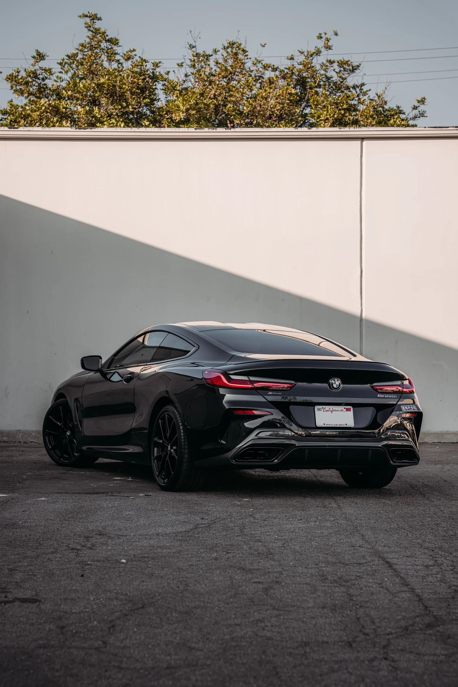 BMW M850i Brake Caliper Color Change after Brake Caliper Repaint, low-angle rear view